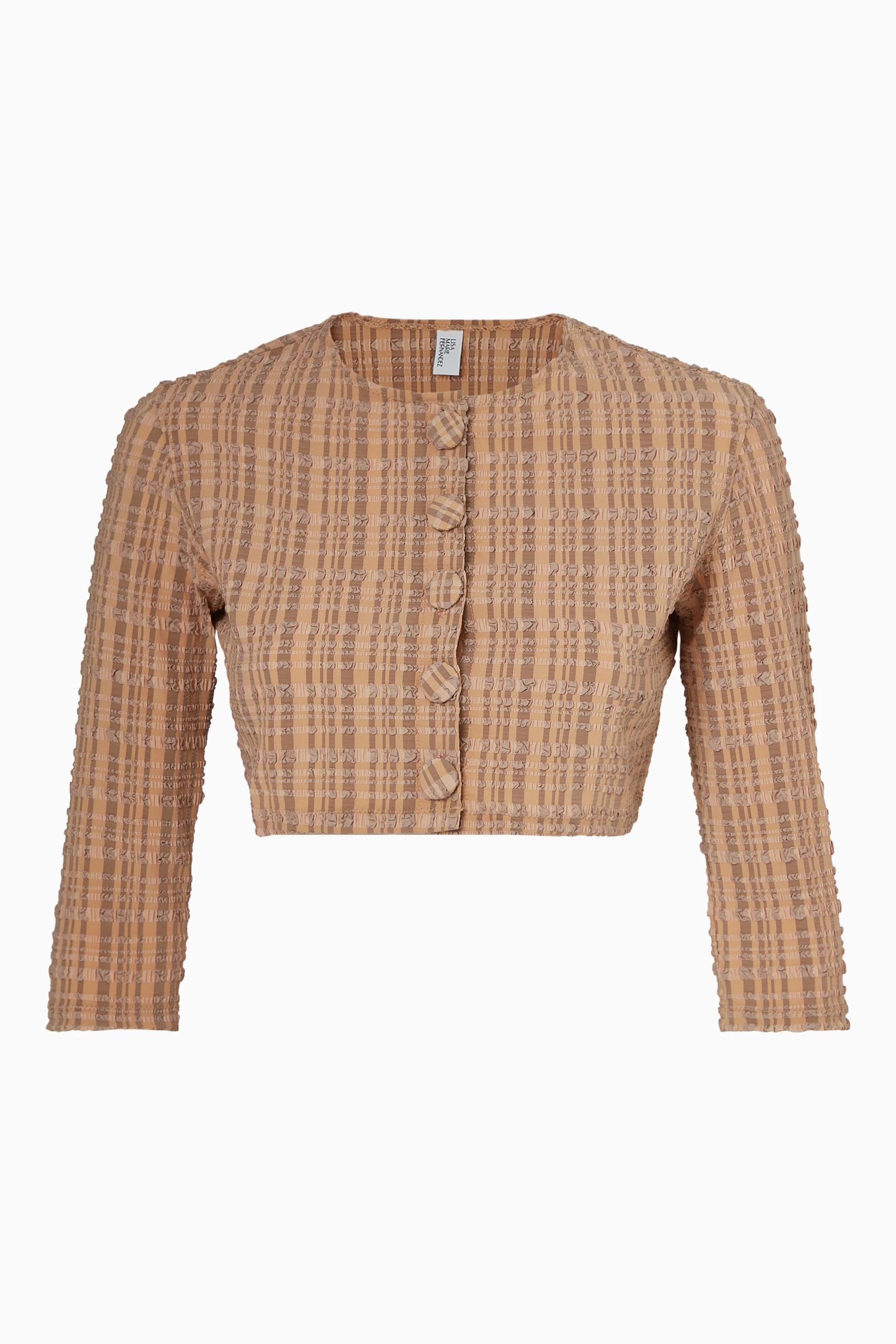 Buy Lisa Marie Fernandez Brown Crop Cardigan in Seersucker For 