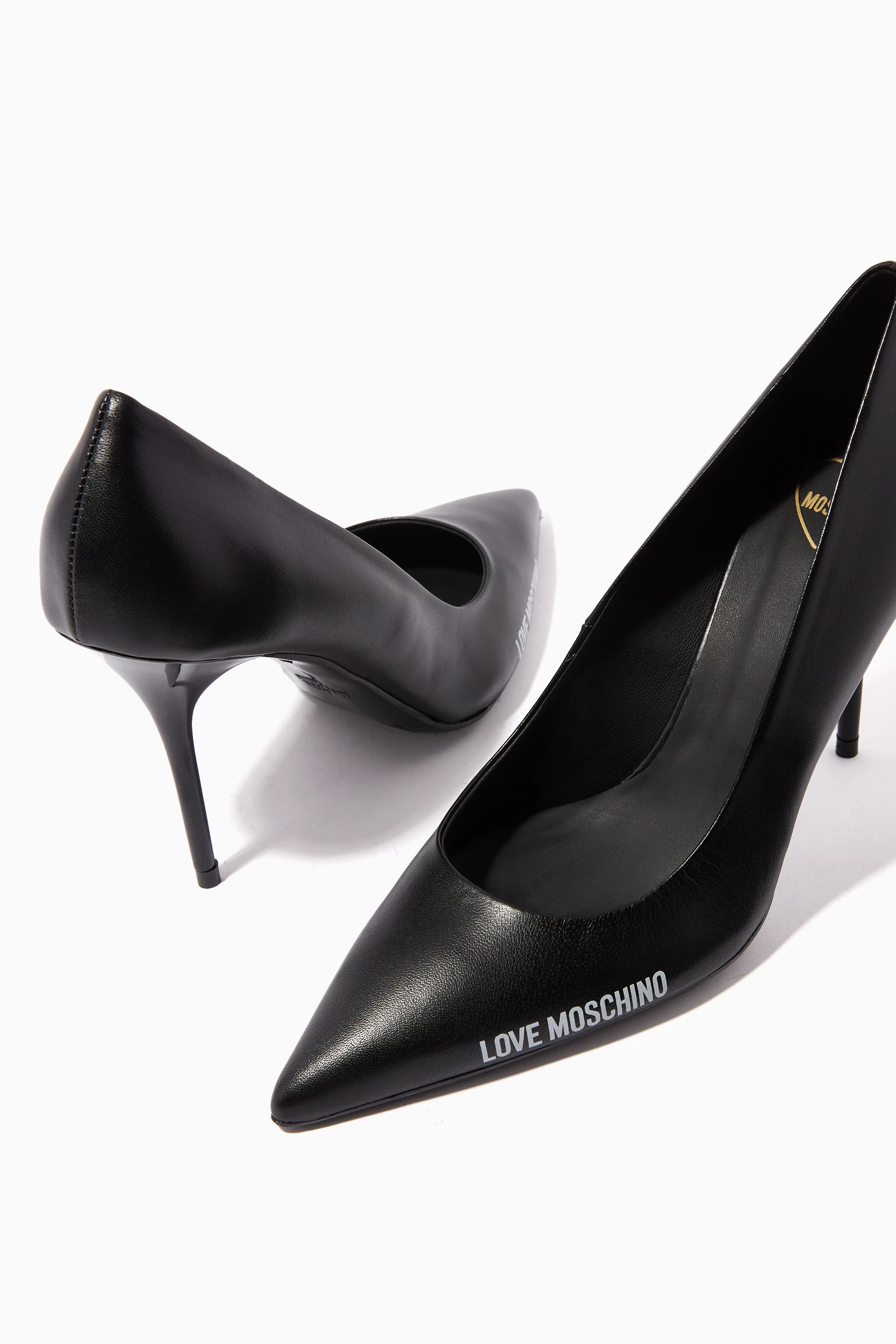 Buy Love Moschino Black Logo 95 Pumps in Smooth Leather For Women Online Ounass Saudi
