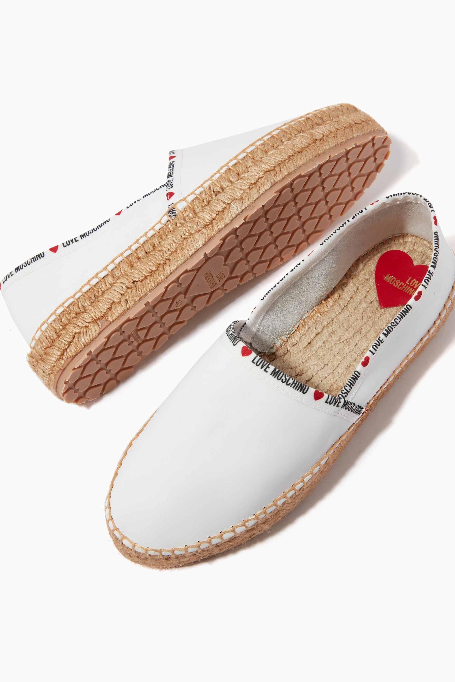 Buy Love Moschino White Logo Trim Espadrilles in Leather For