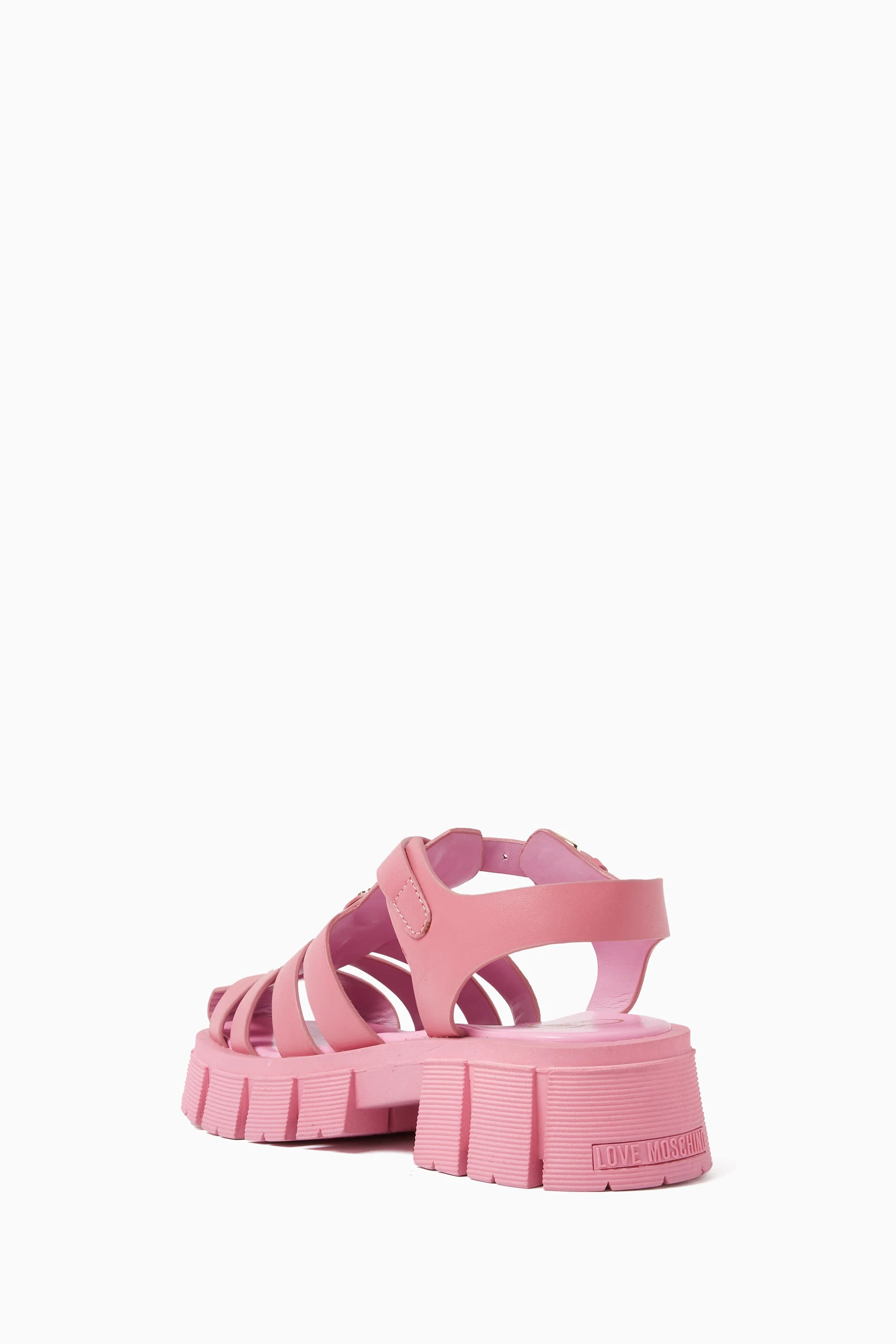 Buy Love Moschino Pink Tassel Caged Sandals in Leather For Women