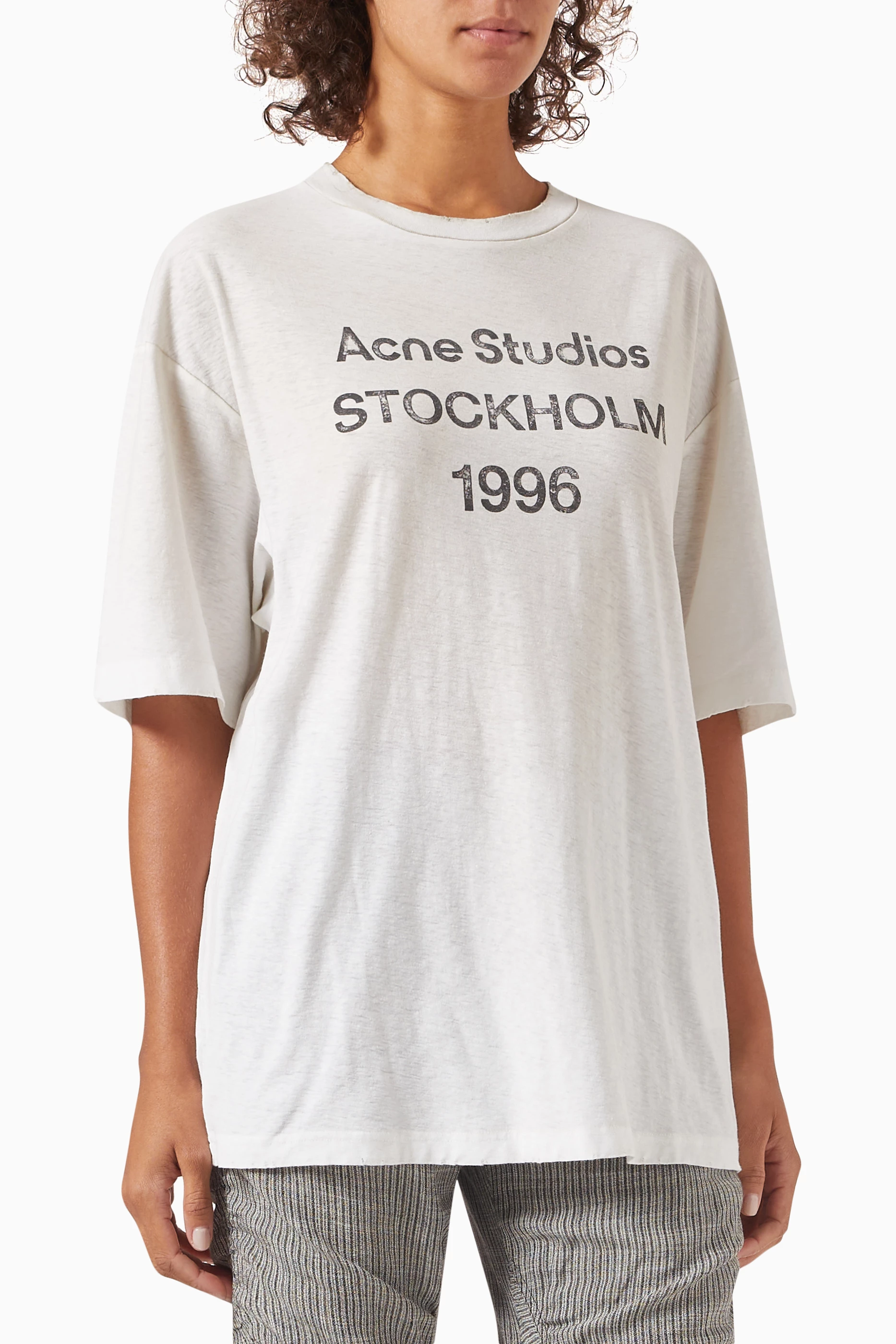 Buy Acne Studios White 1996 Logo Stamp T-shirt in Cotton-blend For