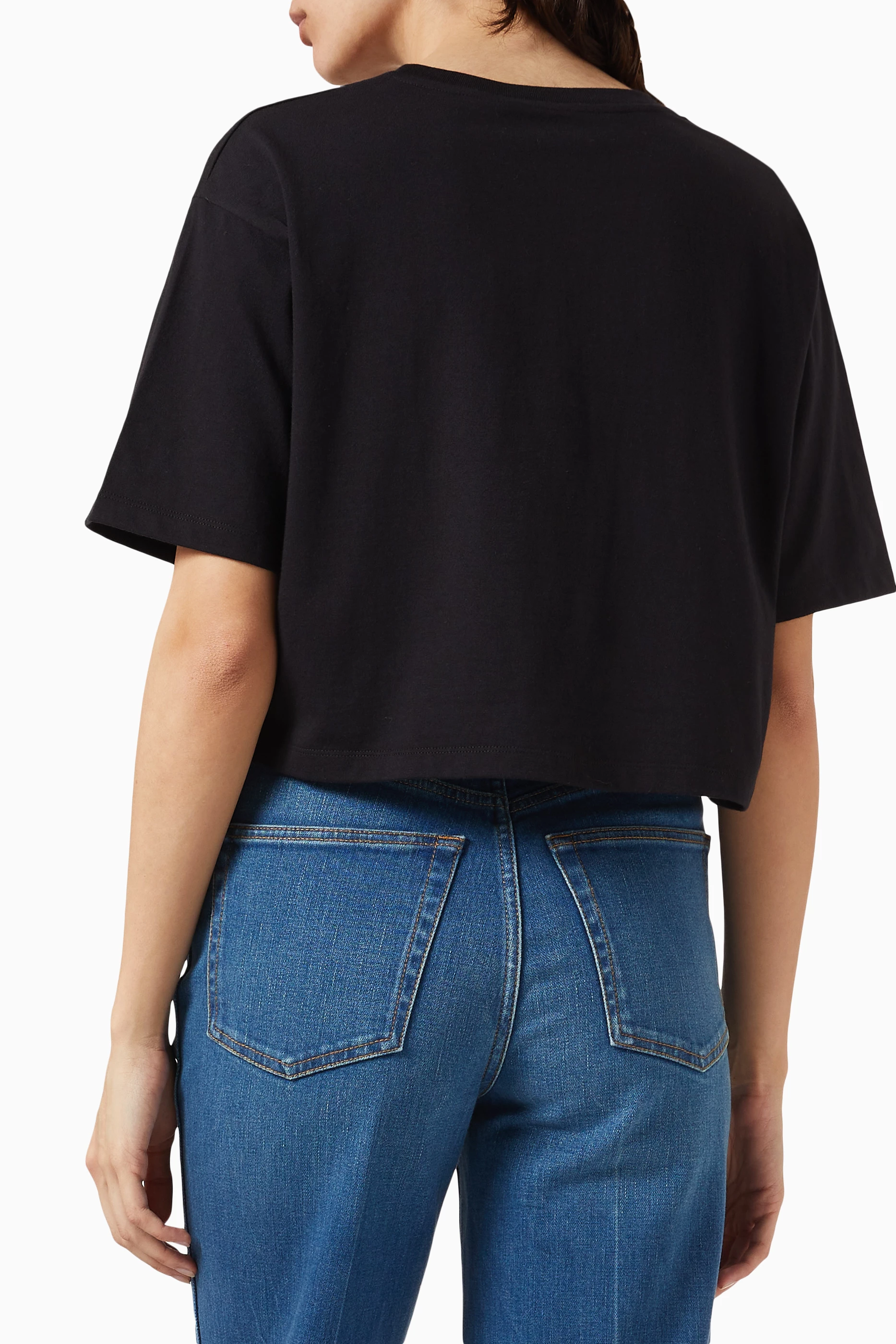 Buy Gucci Black Sequin-embellished Logo Crop T-shirt in