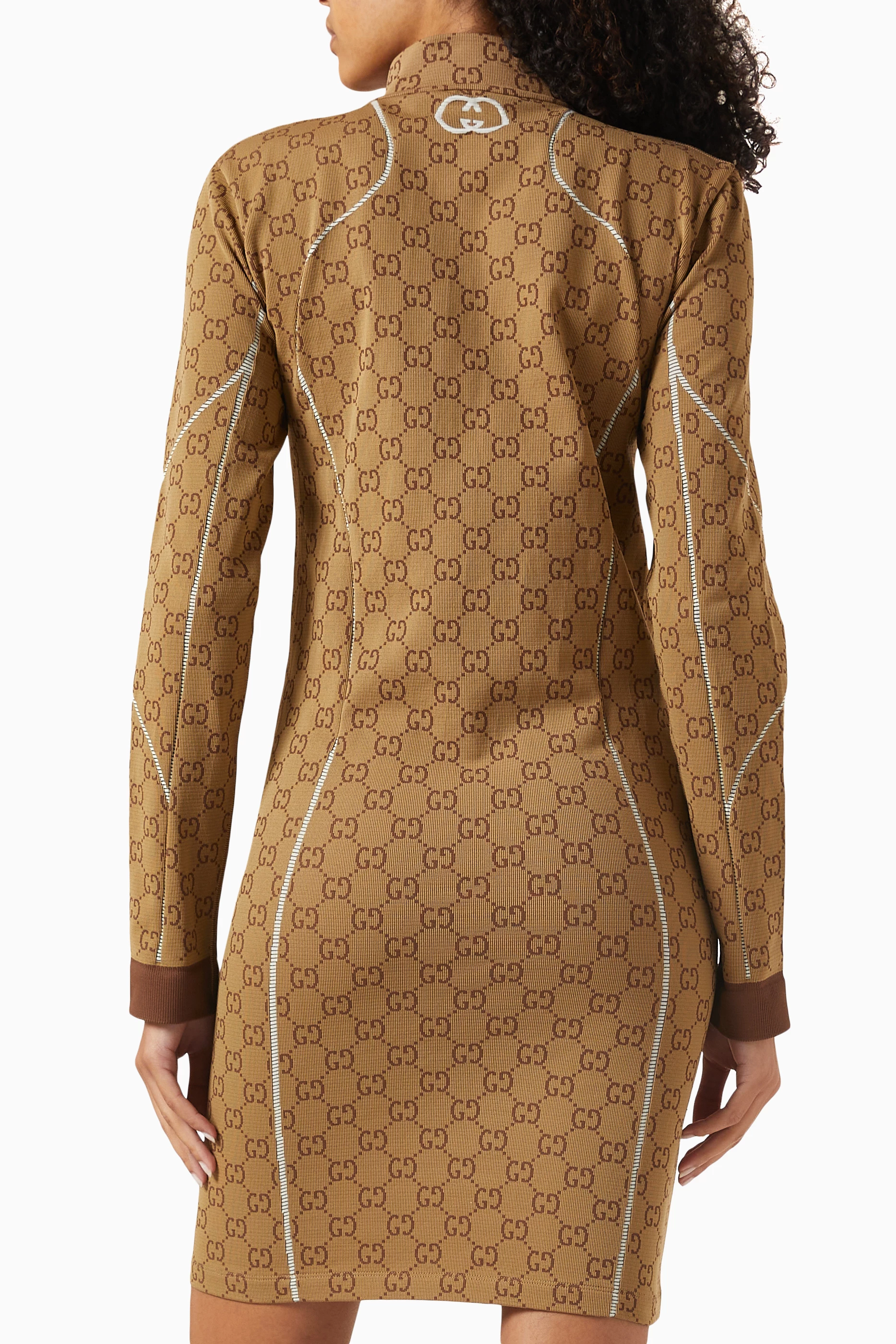 Buy Gucci Brown GG Jacquard Mini Dress in Jersey For Women Online
