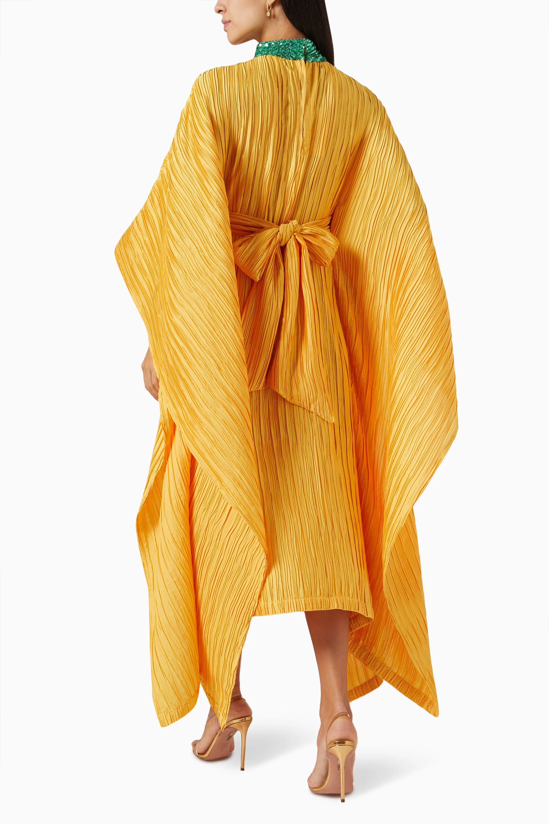 Buy Dima Ayad Yellow Sequin-embellished Pleated Midi Dress in Satin For  Women Online | Ounass Saudi