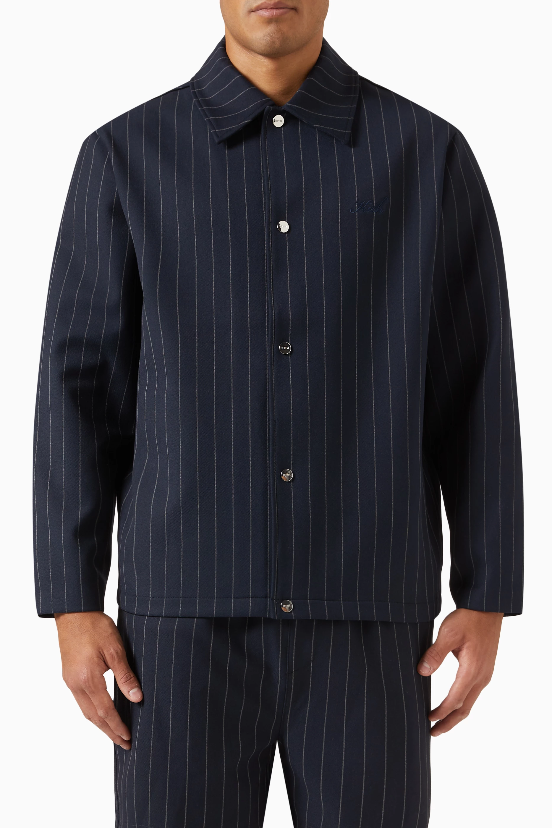 オープニング 大放出セール Pinstripe Blue Kith Buy Coaches For Knit Double in Jacket ジャケット・アウター