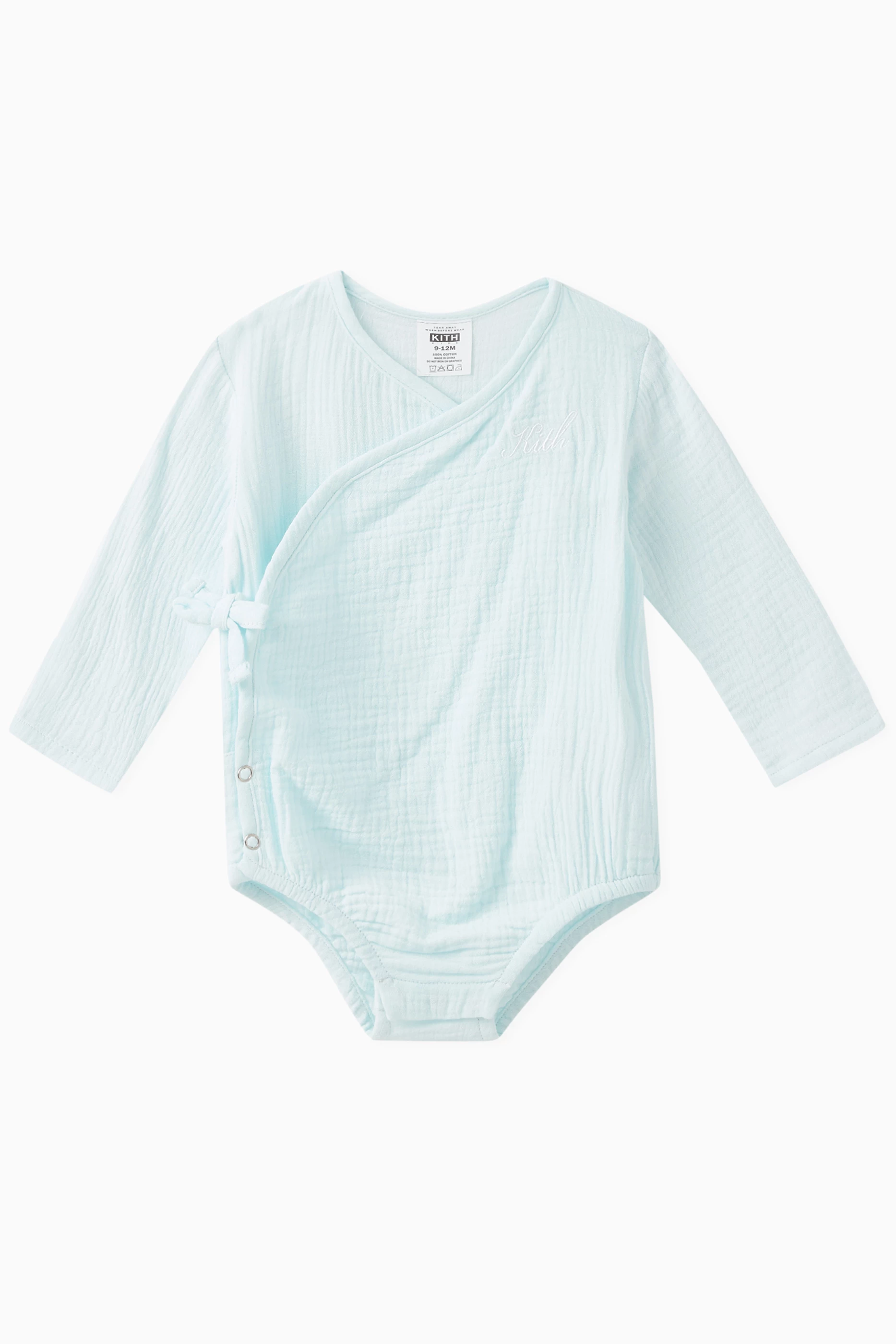 Buy Kith Blue Logo-embroidered Wrap Bodysuit in Cotton-gauze For
