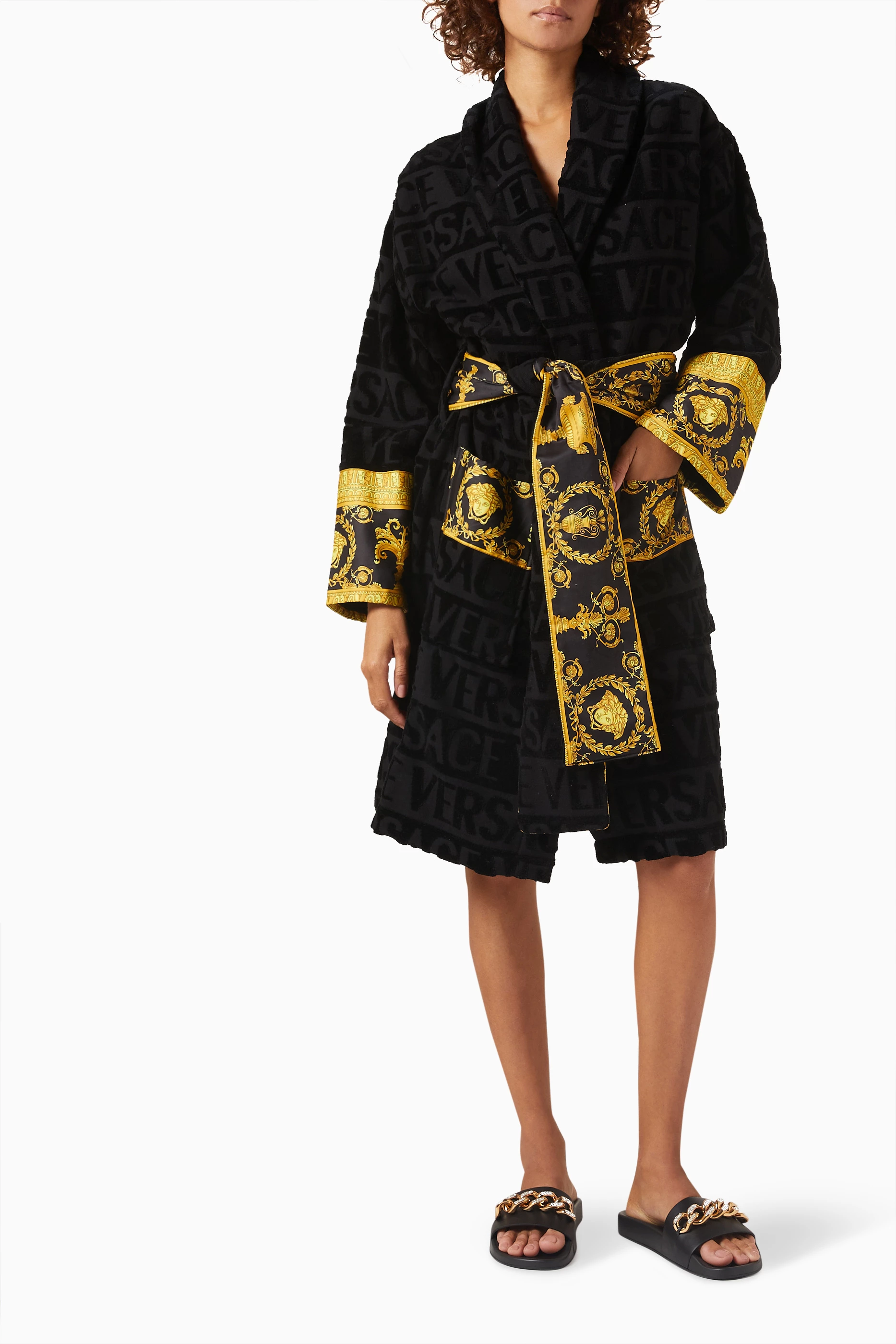 Buy Versace Black Medusa Amplified Bathrobe in Cotton For UNISEX Online Ounass Saudi