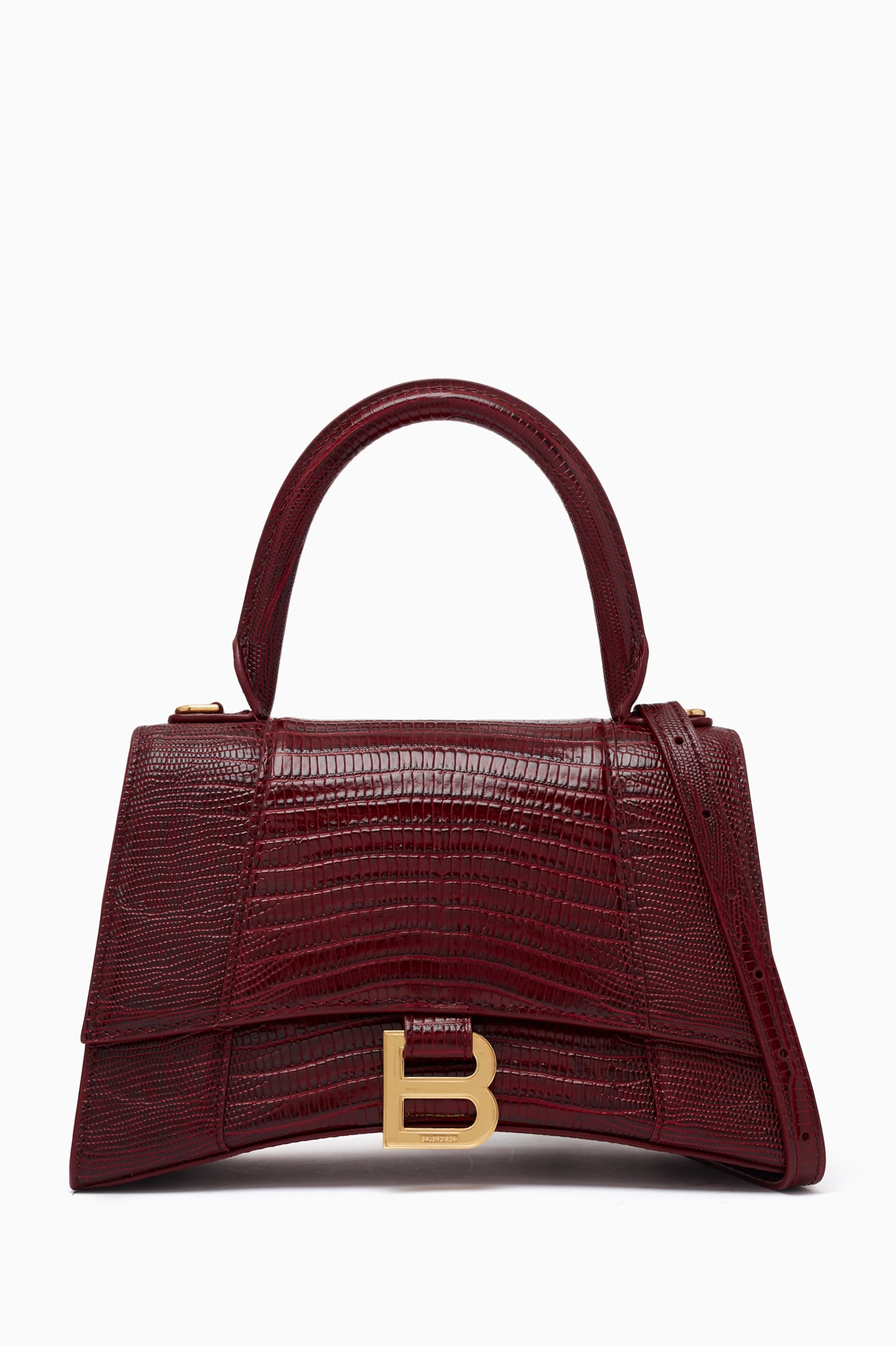 Buy Balenciaga Red Small Hourglass Top-handle Bag in Crocodile