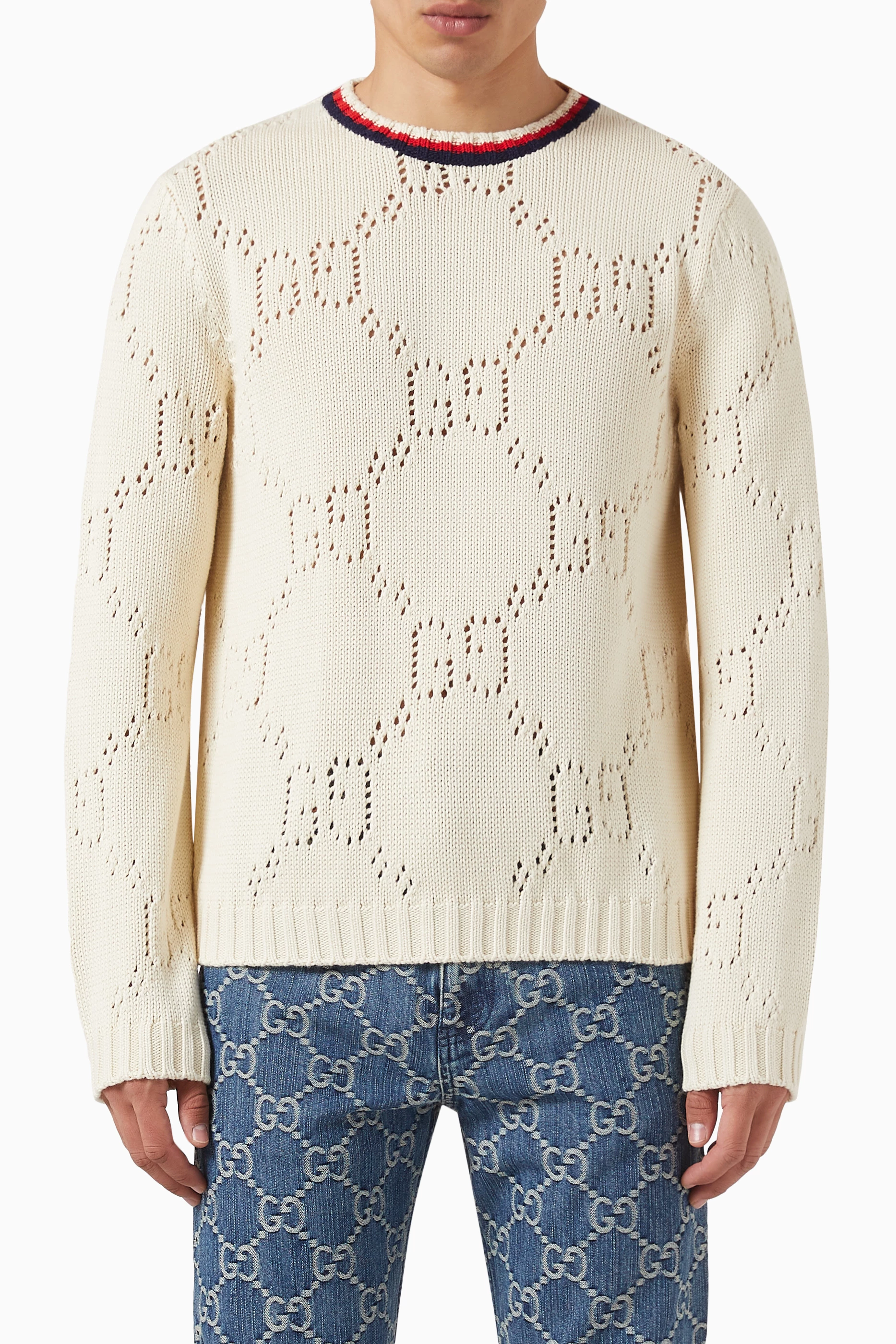 Buy Gucci Neutral Perforated GG Sweater in Cotton For Men Online Ounass Saudi