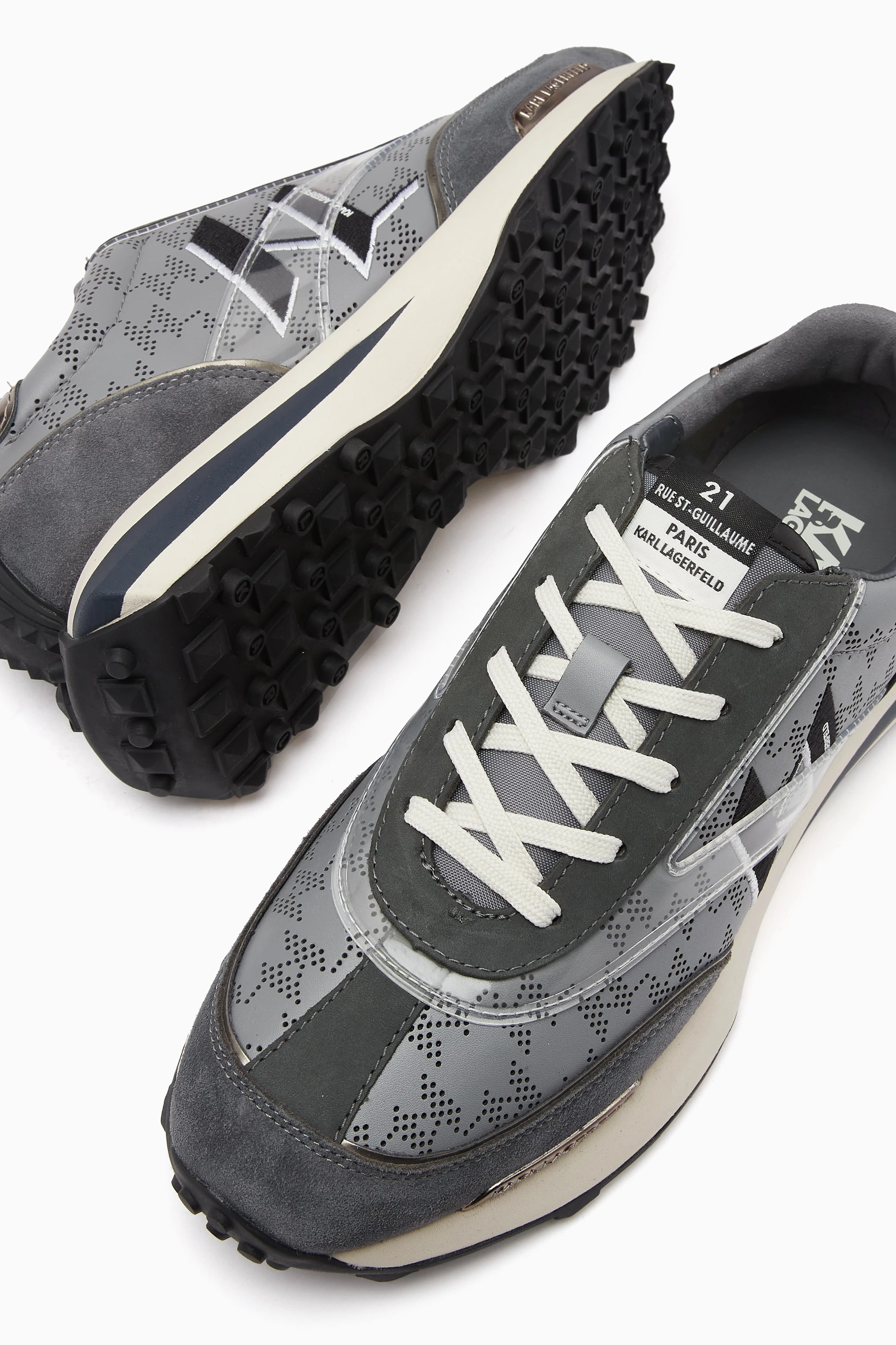Buy KARL LAGERFELD Grey Zone Insignia Sneakers in Leather