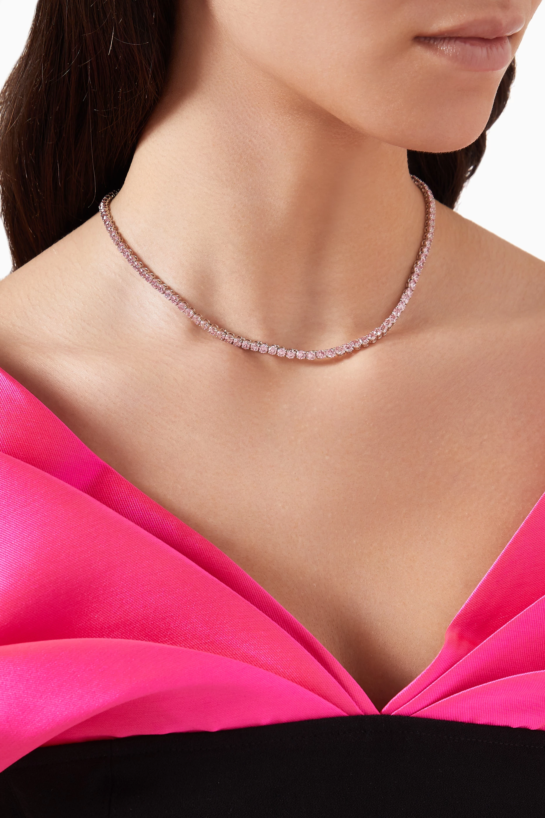 ★SWAROVSKI★ Matrix Tennis Pink Rhodium Necklace M 5681800 Swarovski Pink Rhodium Plated Round Cut Matrix Tennis