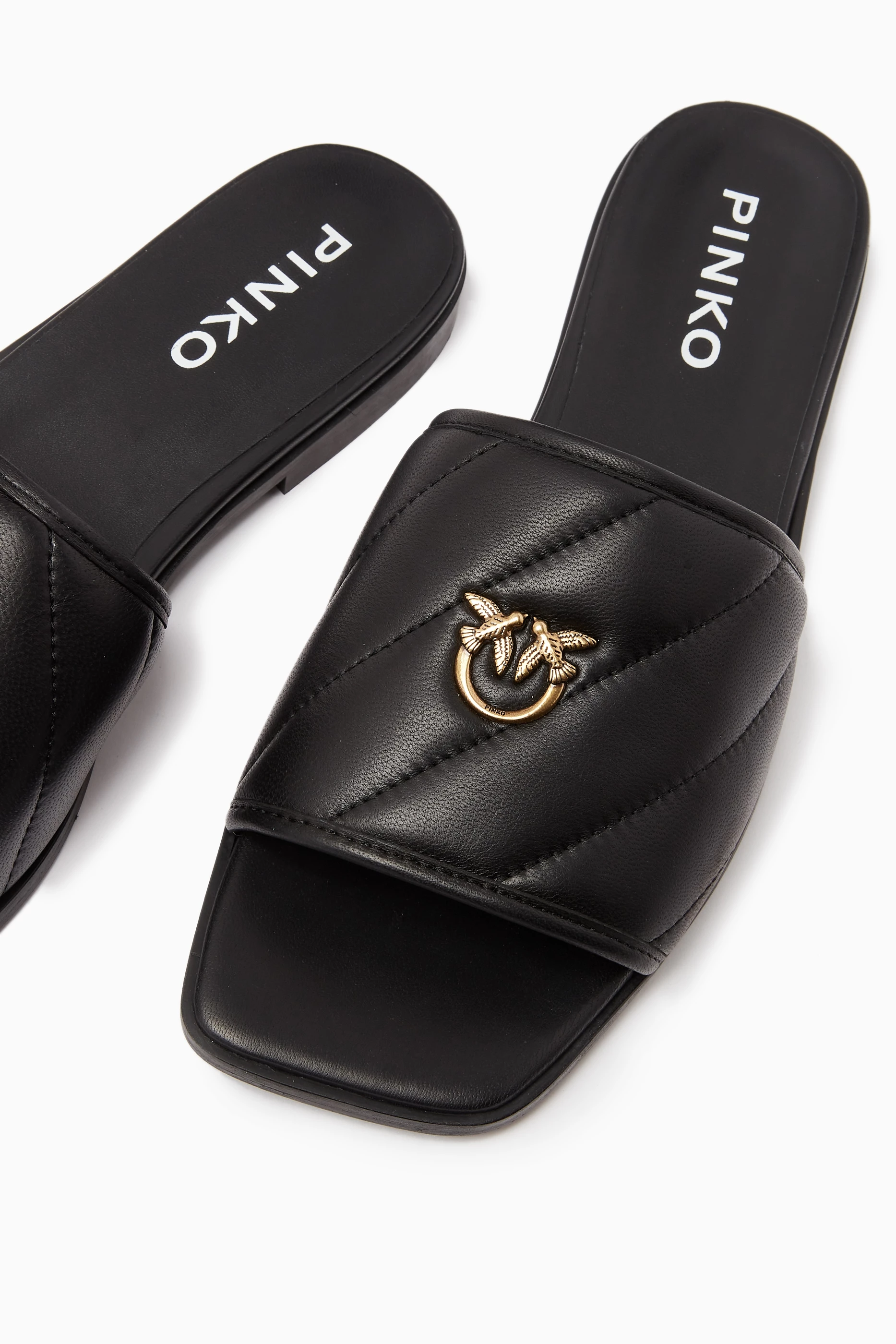 Buy PINKO Black Molly Slide Sandals in Quilted Leather For