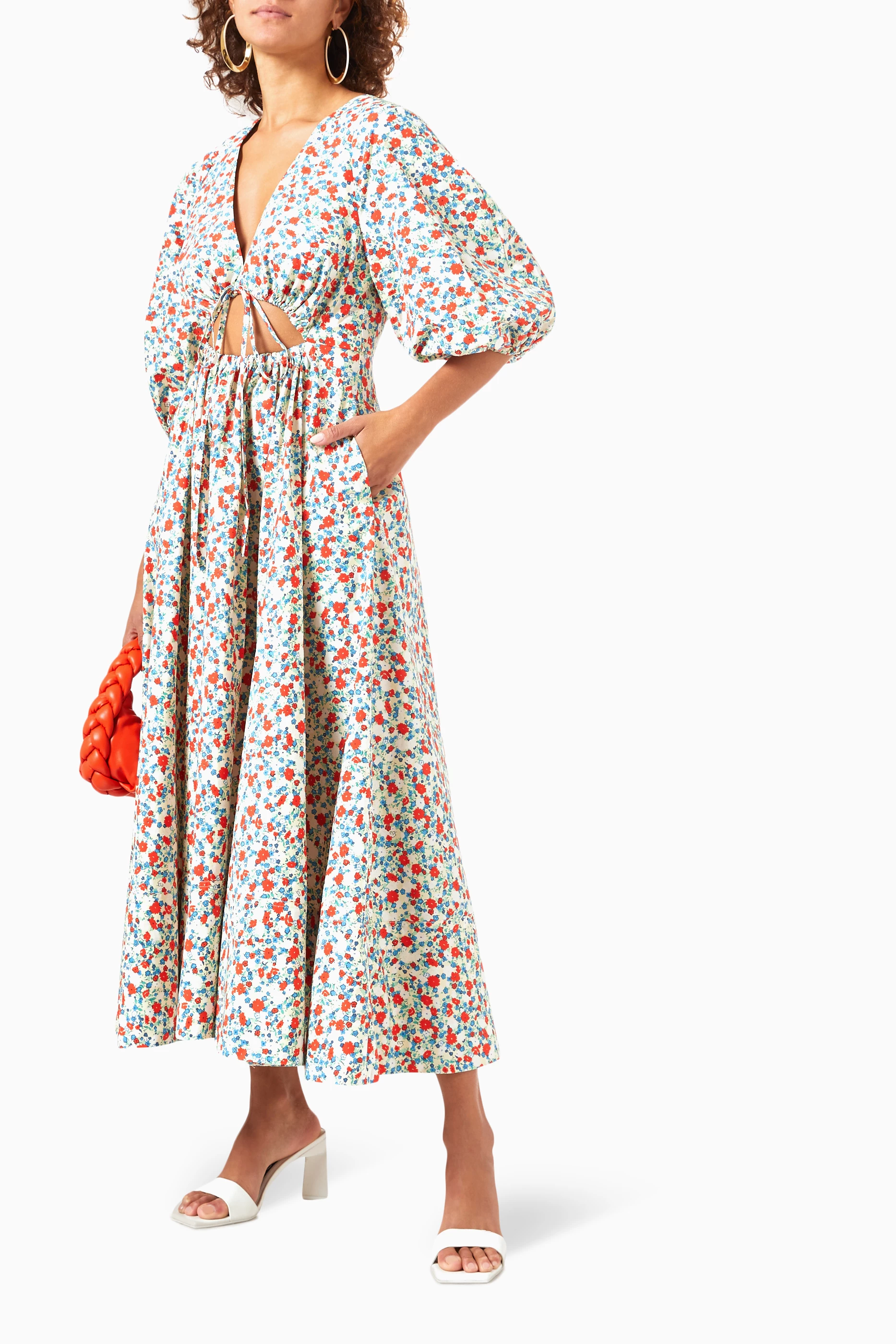Buy Shona Joy Multicolour Ulani Short-sleeve Cut-out Midi Dress in Cotton  Poplin For Women Online | Ounass Saudi