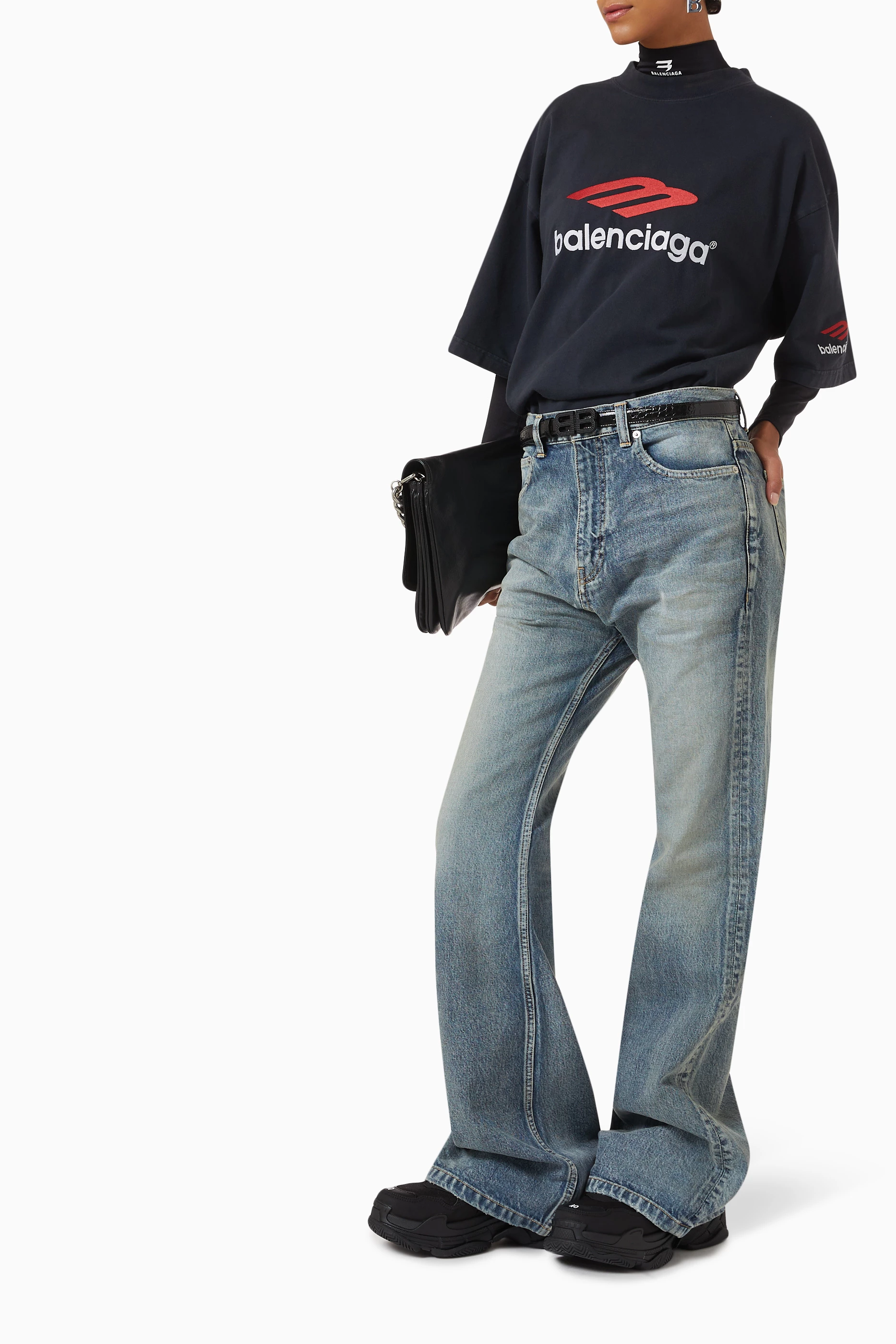 Buy Balenciaga Blue Flared Pants in Japanese Denim For Women