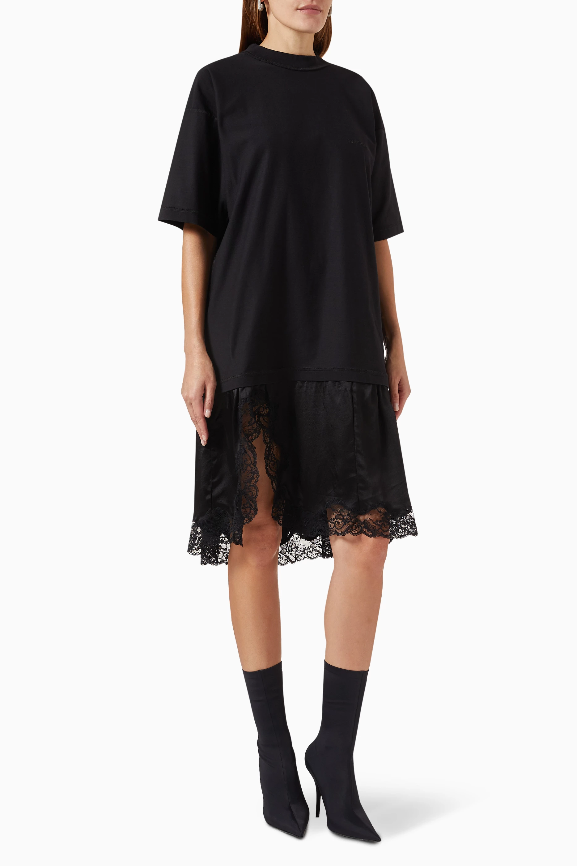 balenciaga t shirt dress T-shirt Mini in Off White Hybrid shirt dress in black wool and silk blend BALENCIAGA SUMMER 24 TWISTED T