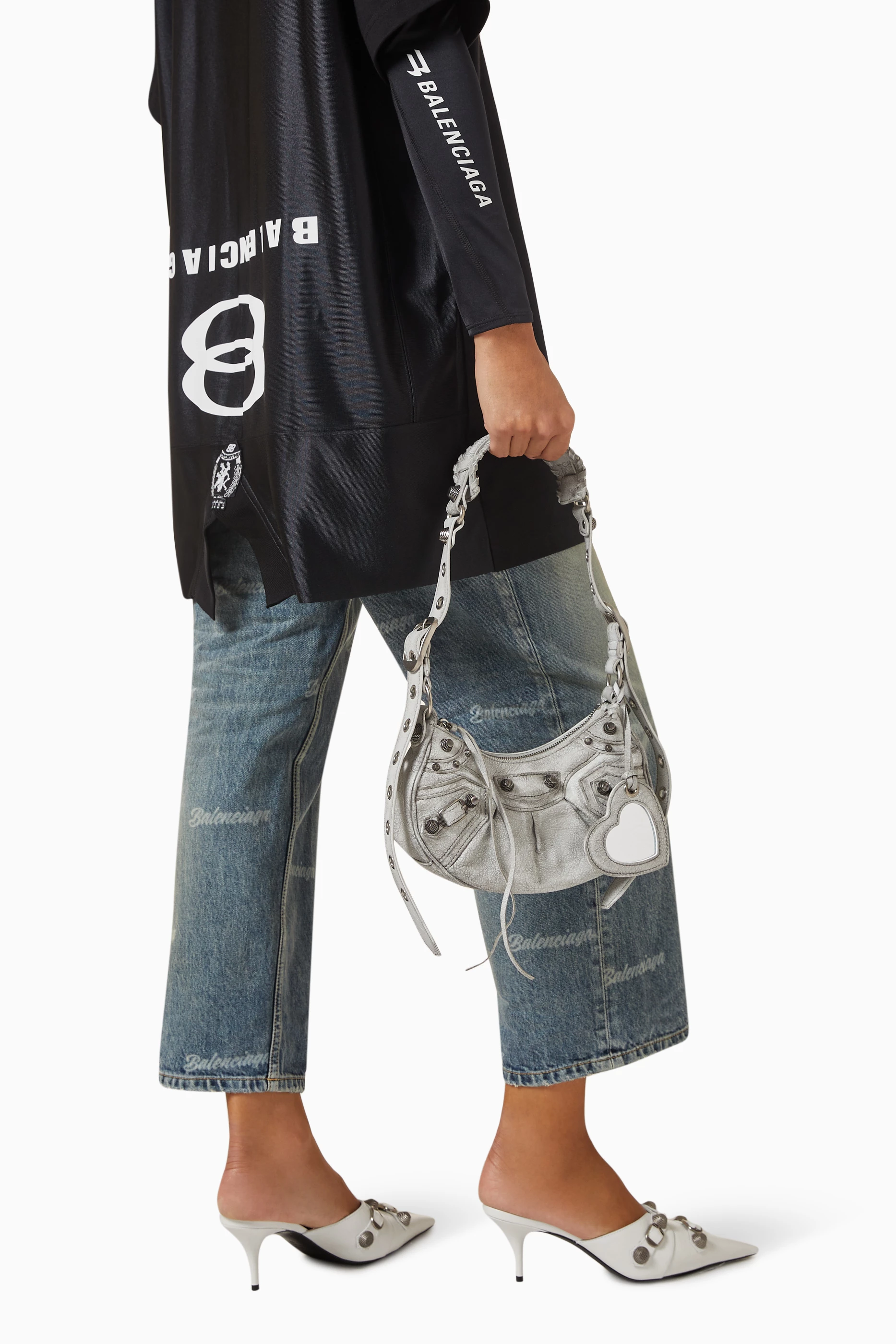Buy Balenciaga White XS Le Cagole Dirty-effect Shoulder Bag