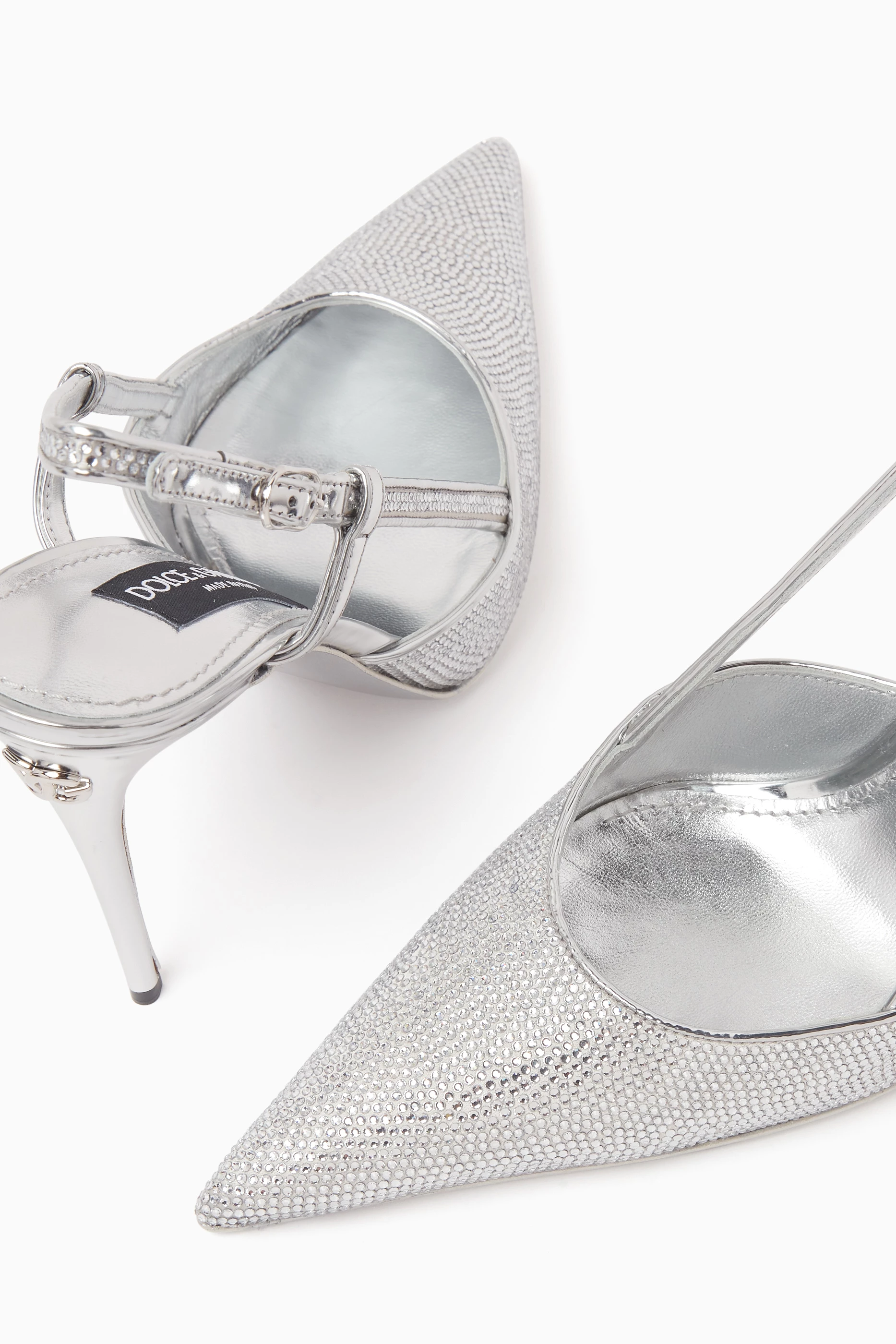 Buy Dolce Gabbana Silver x KIM Lollo 105 Slingback Pumps in Rhinestone embellished Satin For Women Online Ounass Saudi