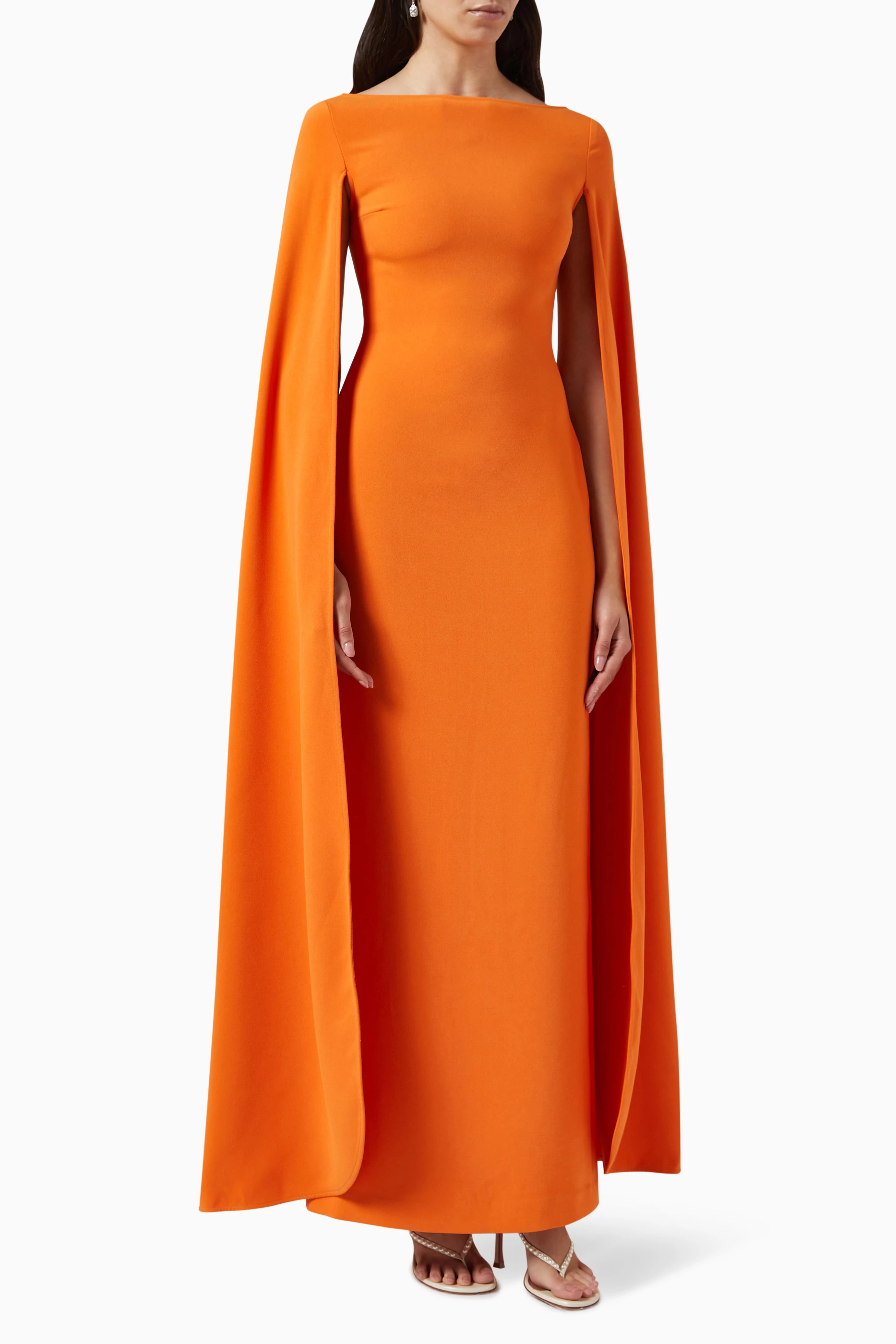 open lace back dress Pleated Bodice Crepe and Georgette Dress Orange / US 10 main image 0