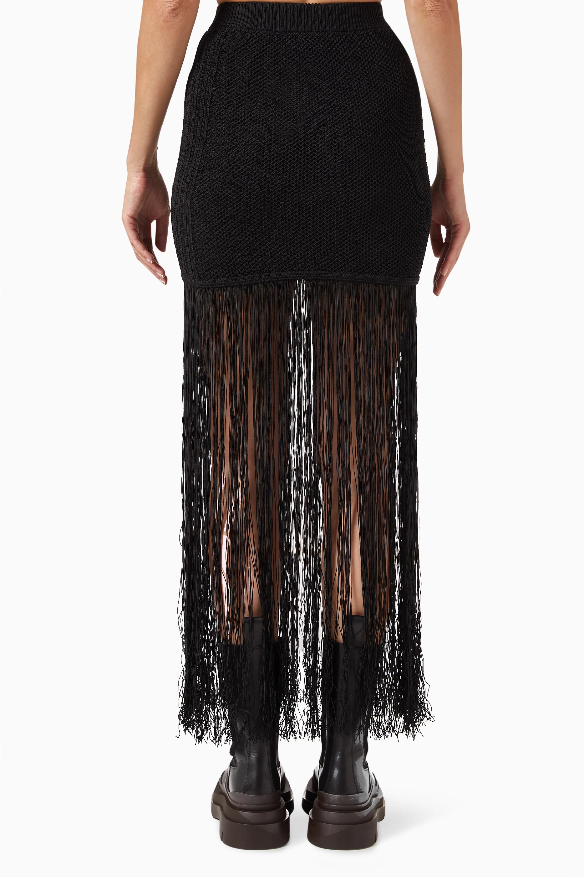 Buy 3.1 Phillip Lim Black Textured Fringe Skirt in Knit For Women