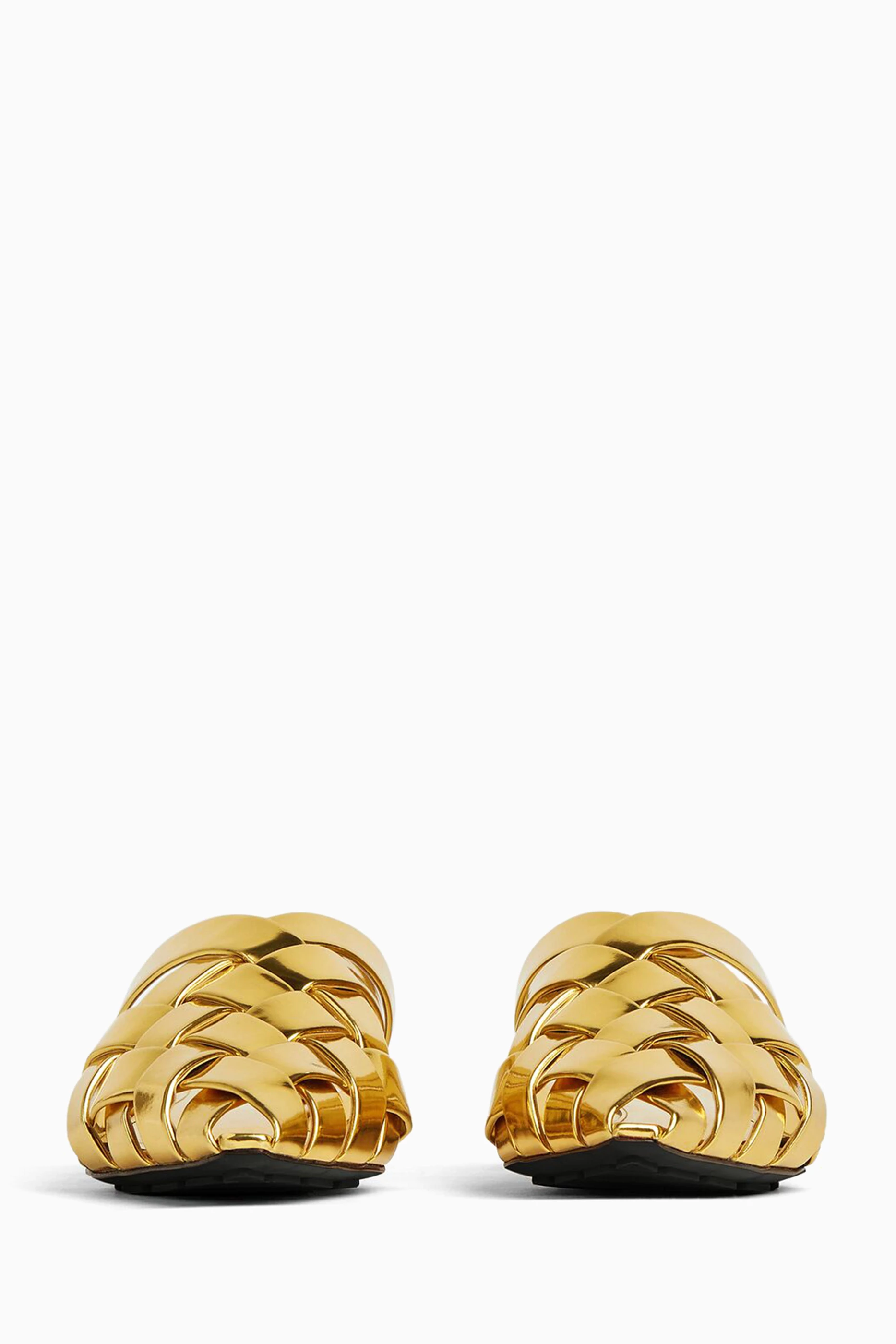 Buy Bottega Veneta Gold Alfie Slippers in Laminated Leather For 