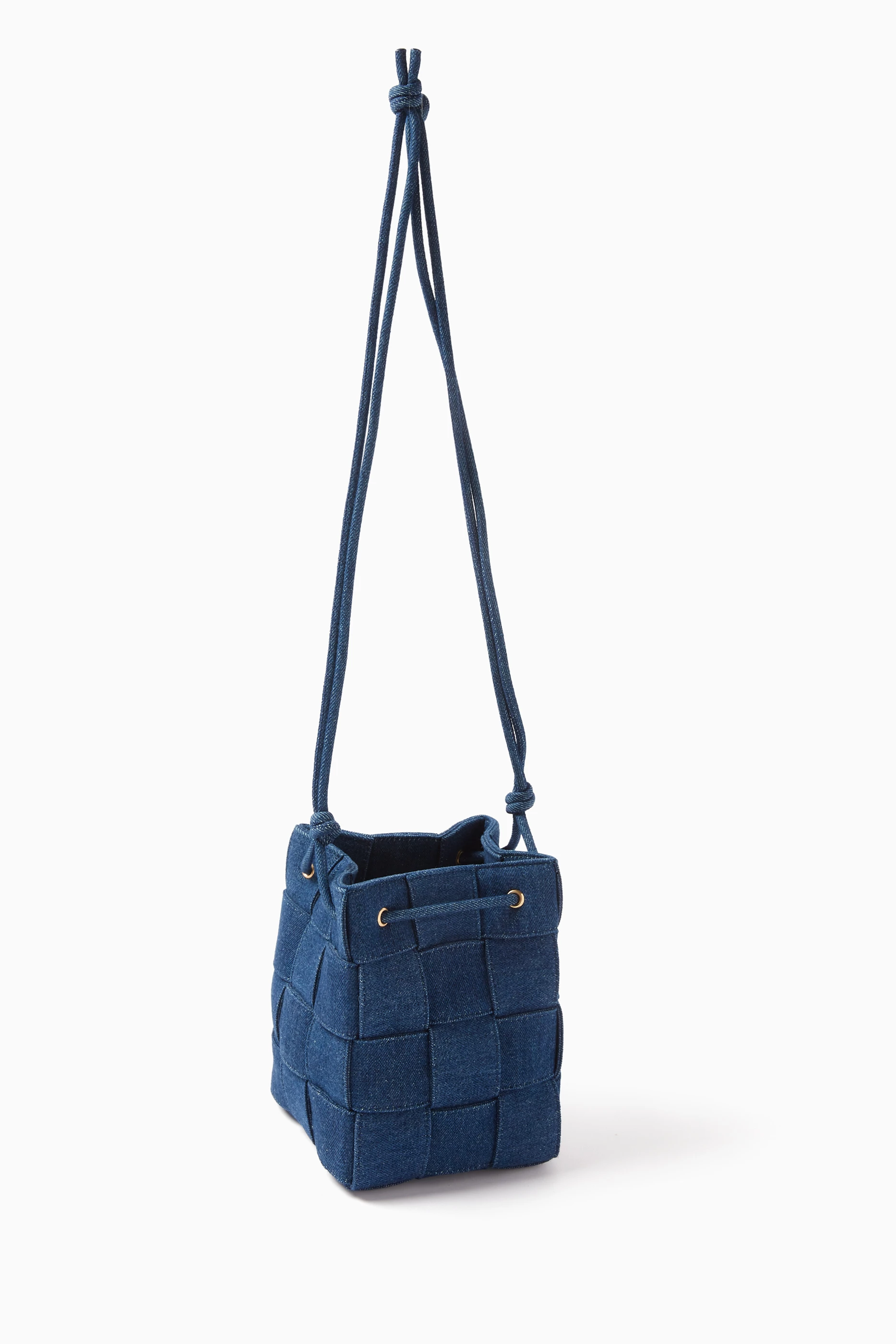 Buy Bottega Veneta Blue Small Cassette Bucket Bag in Intrecciato
