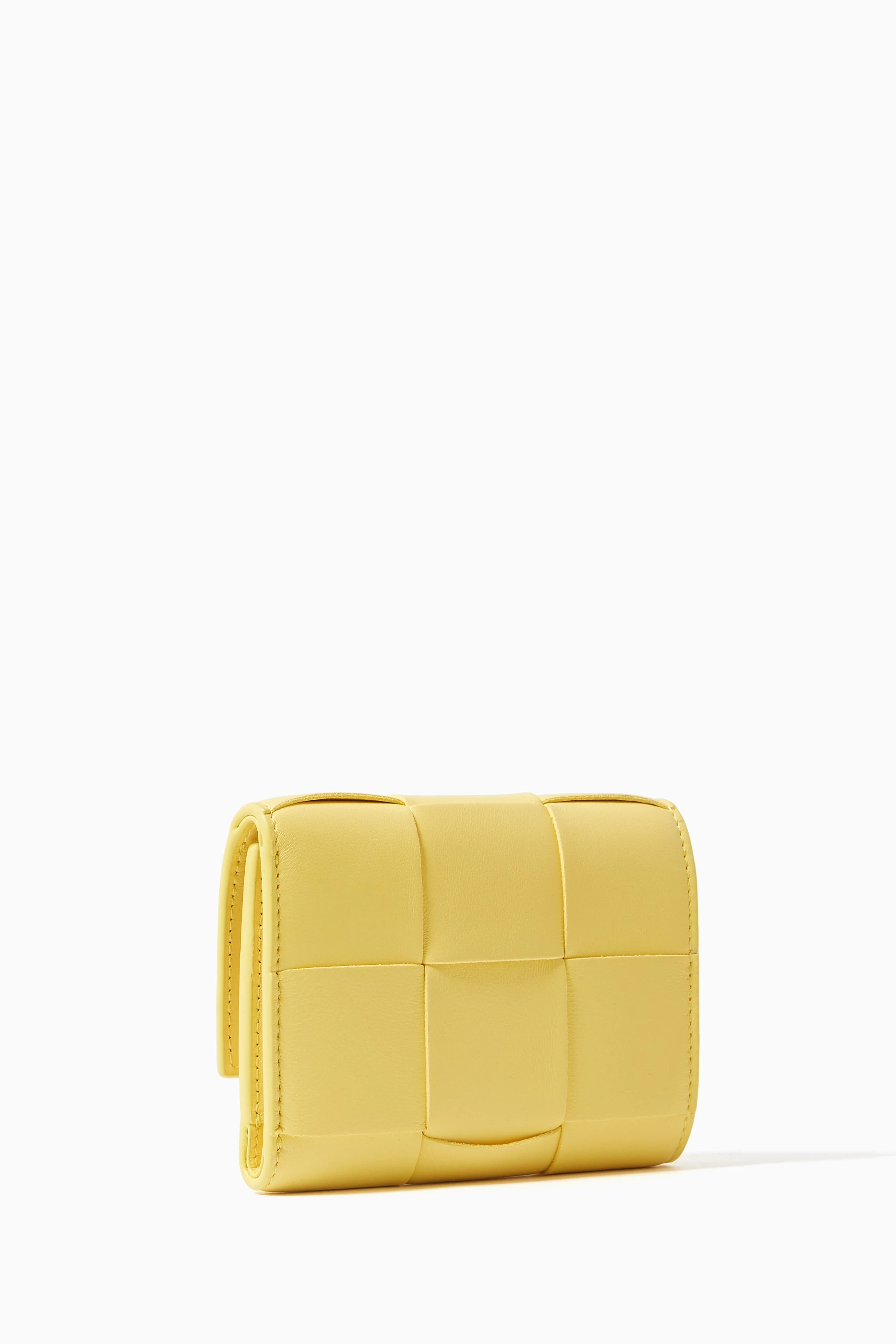 Buy Bottega Veneta Yellow Tri-fold Zip Wallet in Intrecciato Nappa