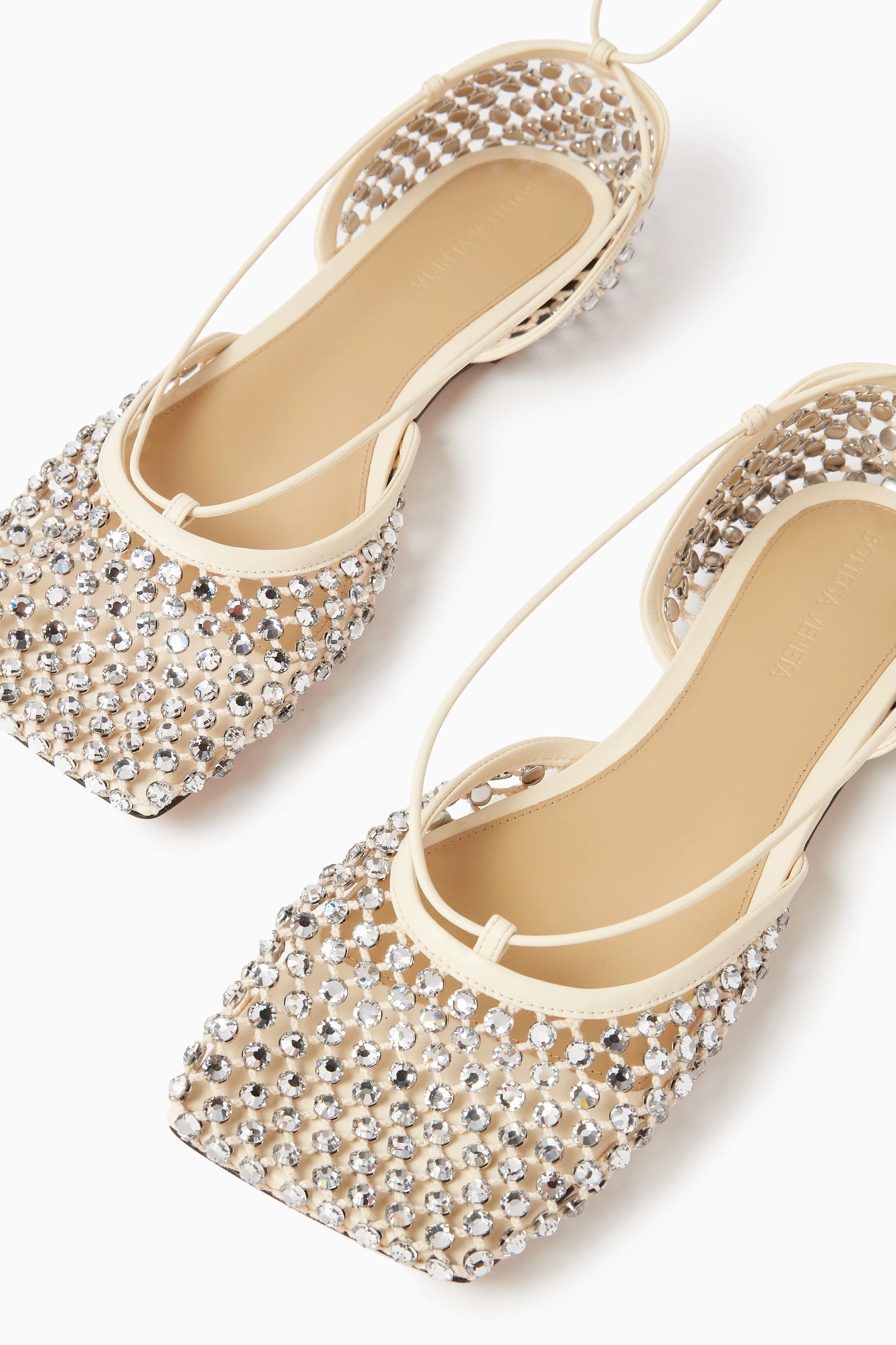 Buy Bottega Veneta Neutral Sparkle Stretch Lace-up Flat Sandal in