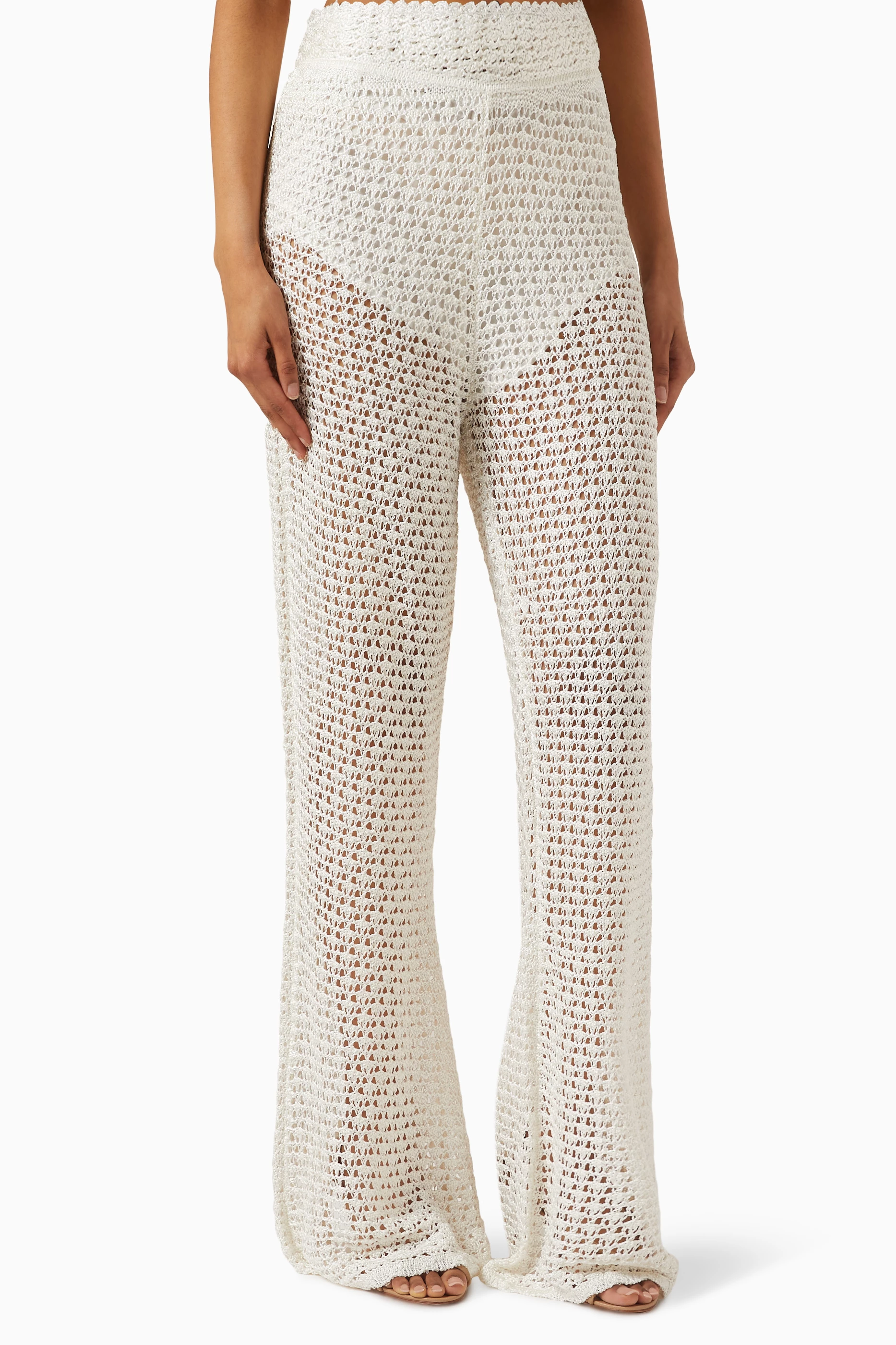 Buy Zimmermann White Wonderland Crochet Pants in Cotton For
