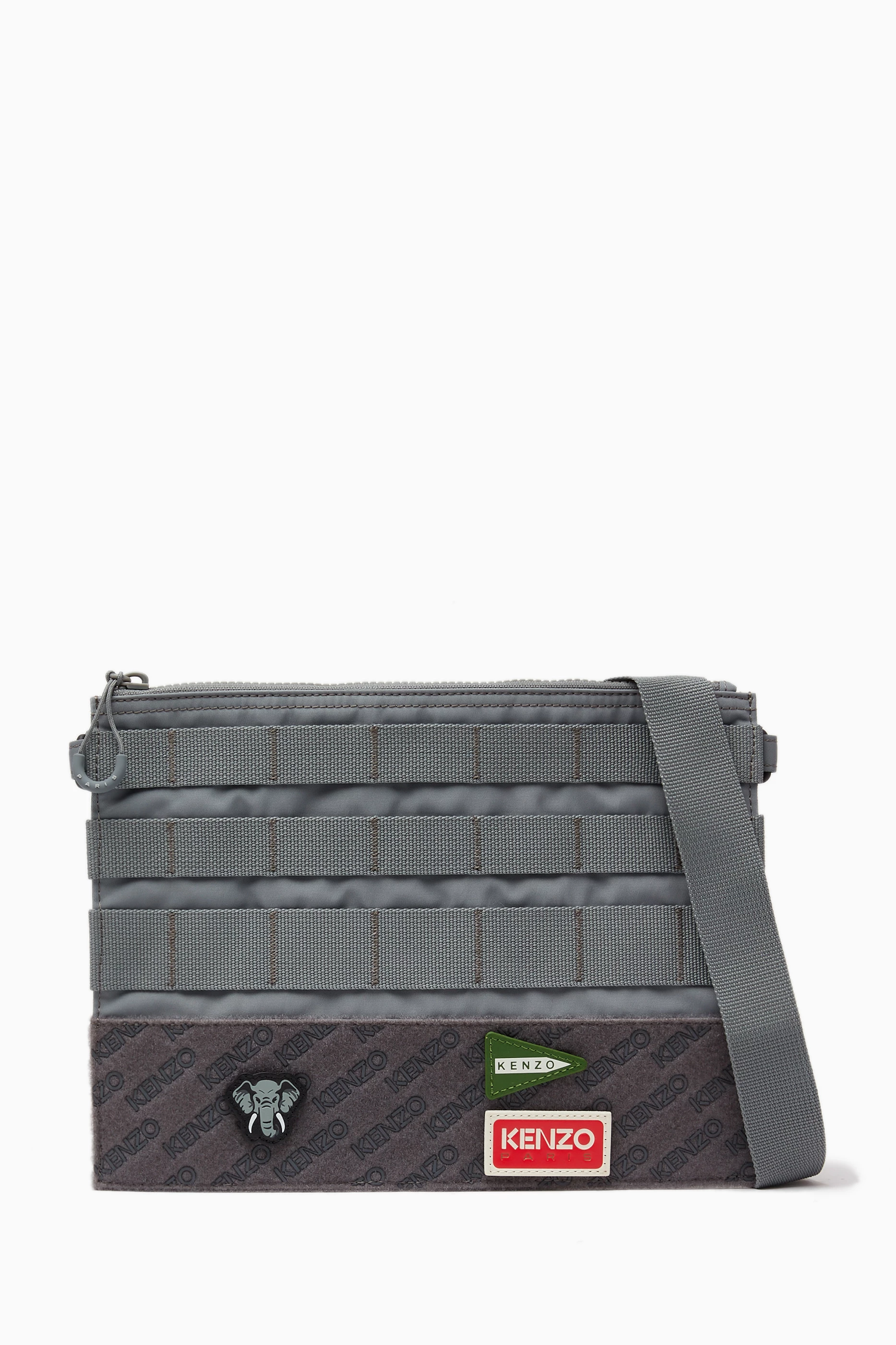 Buy KENZO Grey Large Kenzo Jungle Crossbody Envelope Bag For Men