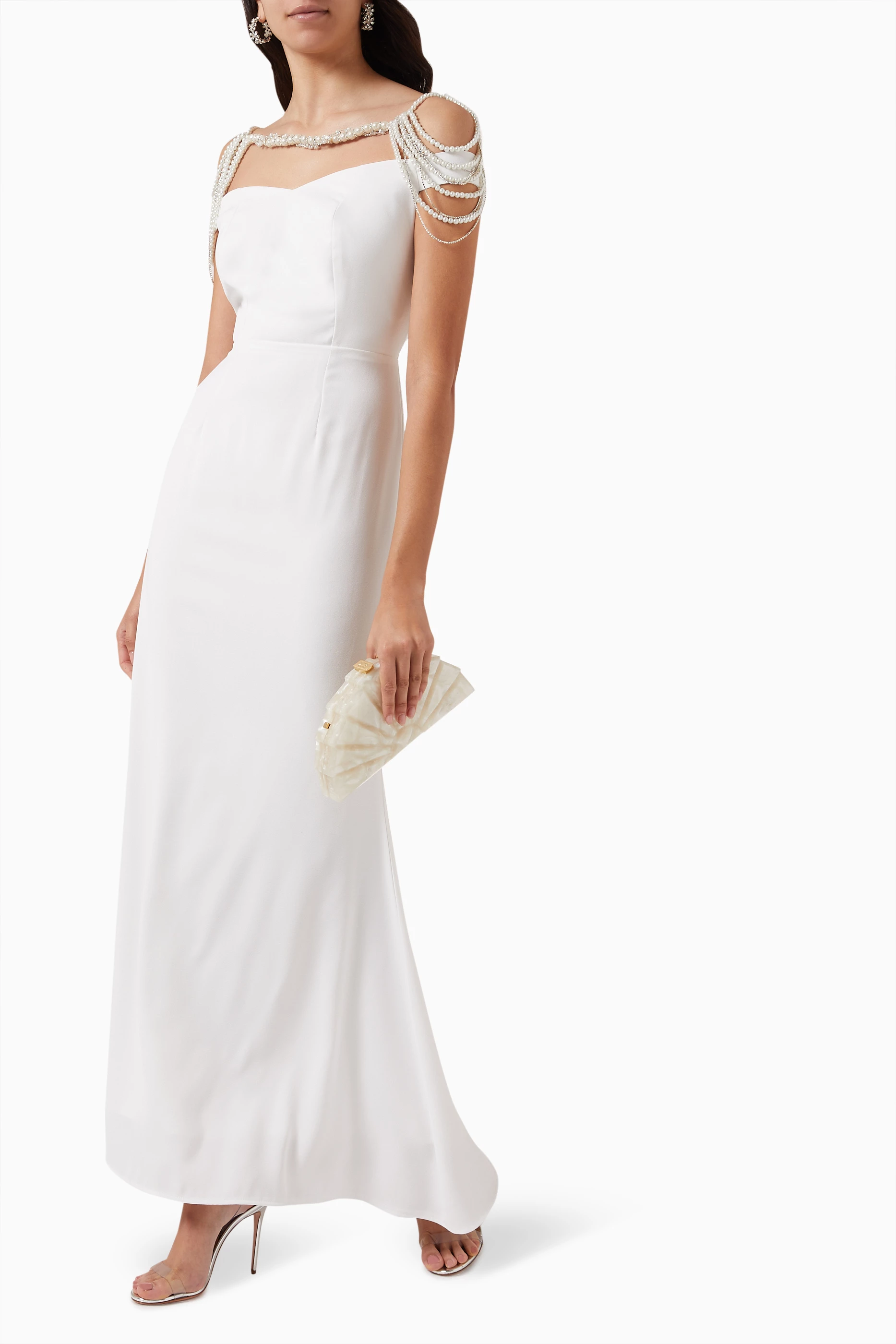 Buy NASS Neutral Embellished Shoulder Dress in Crepe For Women - Main Image