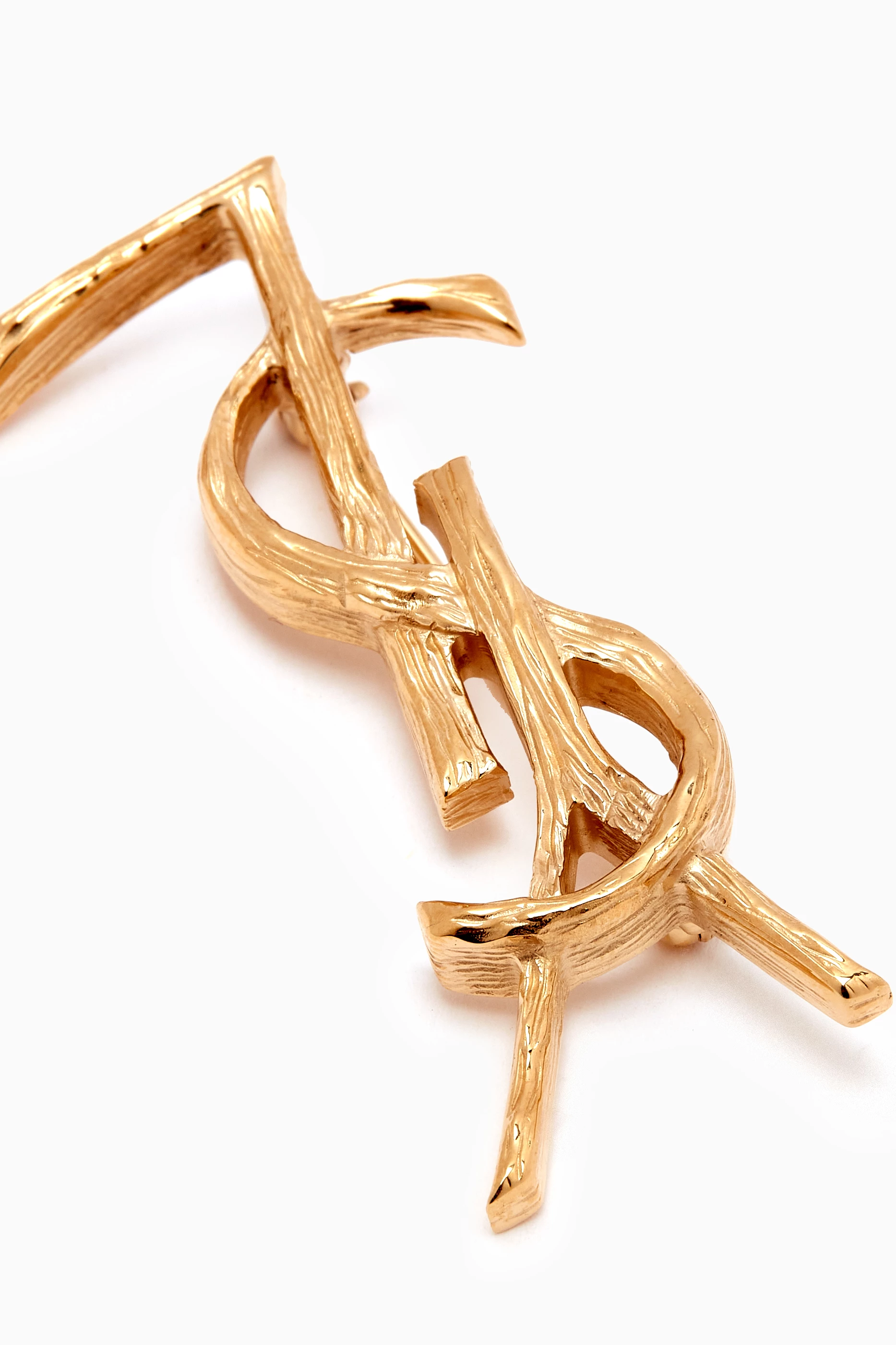 Buy SAINT LAURENT Gold Opyum YSL Brooch in Textured Metal For