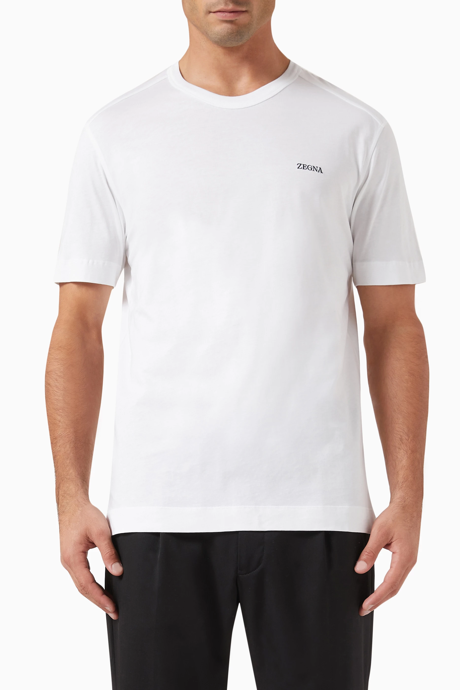 Buy Zegna White Logo-embroidered T-shirt in Cotton For Men