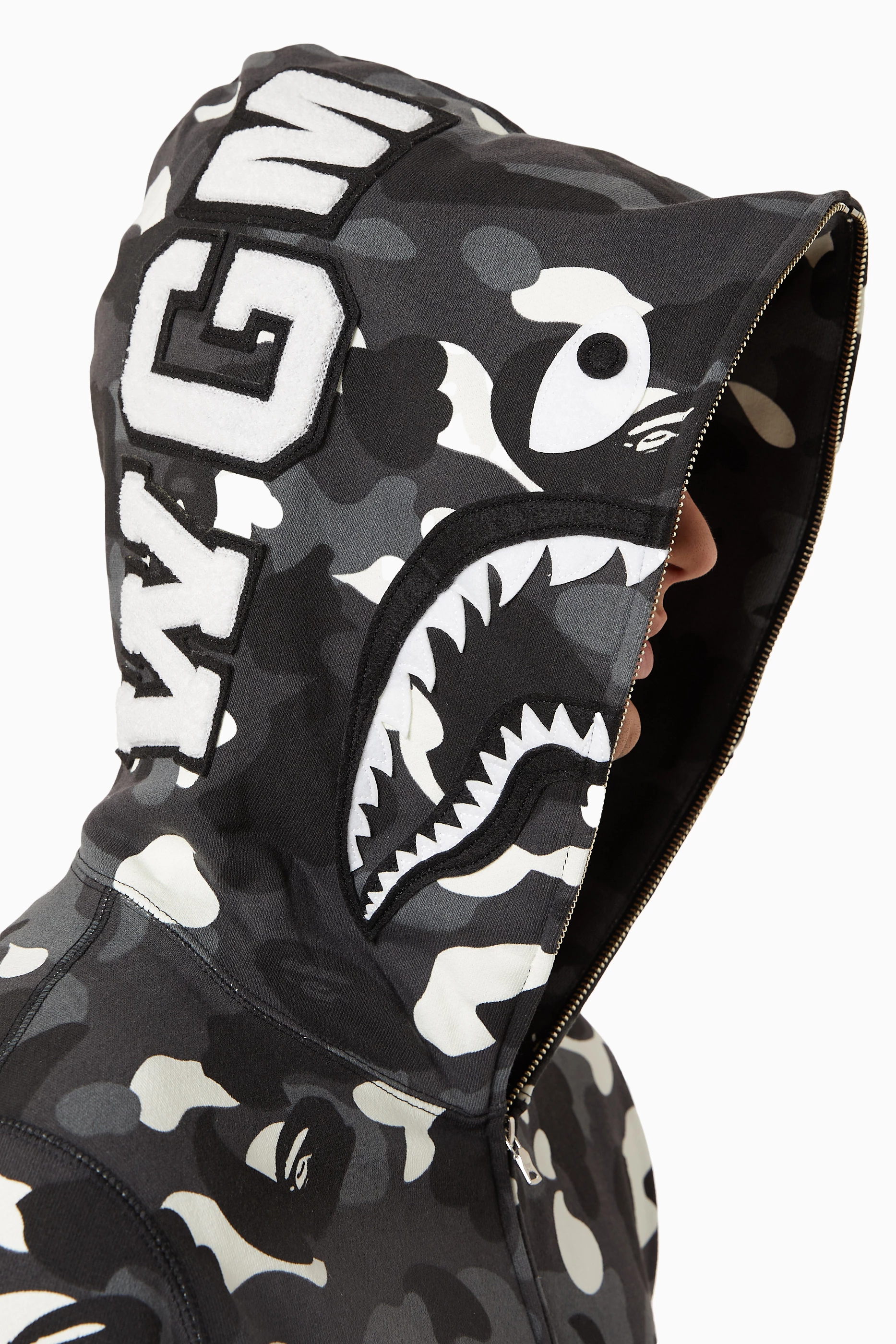 Buy A Bathing Ape Black City Camo Shark Hoodie in Cotton For Men 