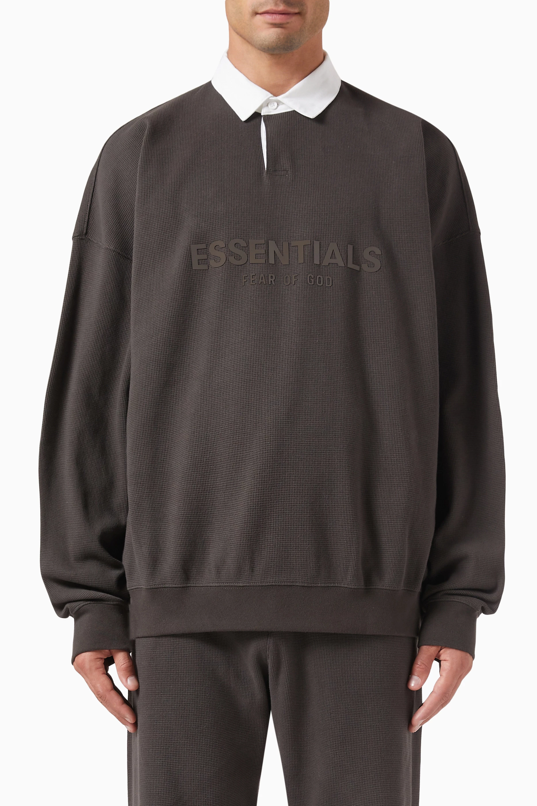 Buy Fear of God Essentials Black Logo Henley Rugby T-shirt