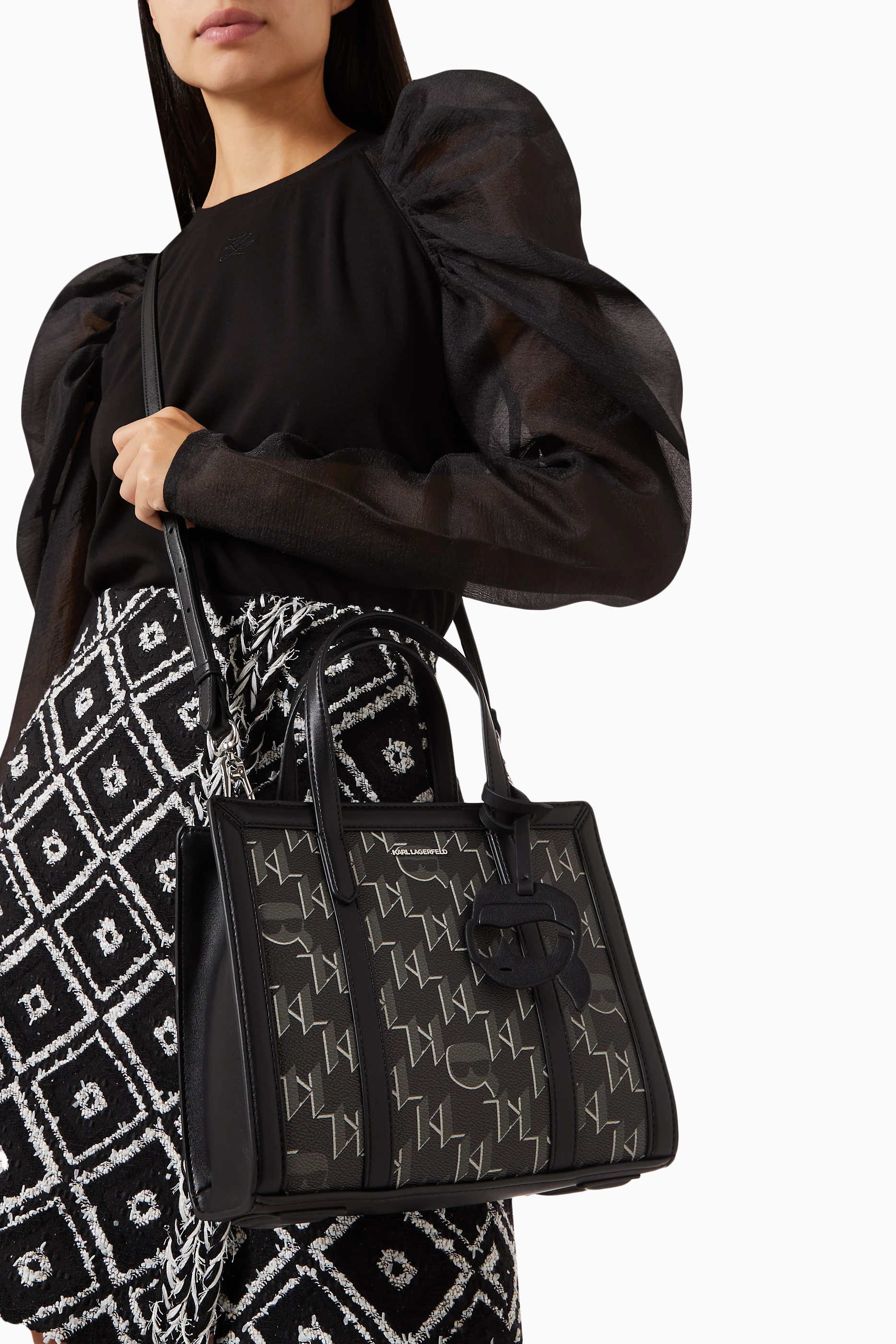 Buy KARL LAGERFELD Black K/Ikonik Monogram Tote Bag in Coated