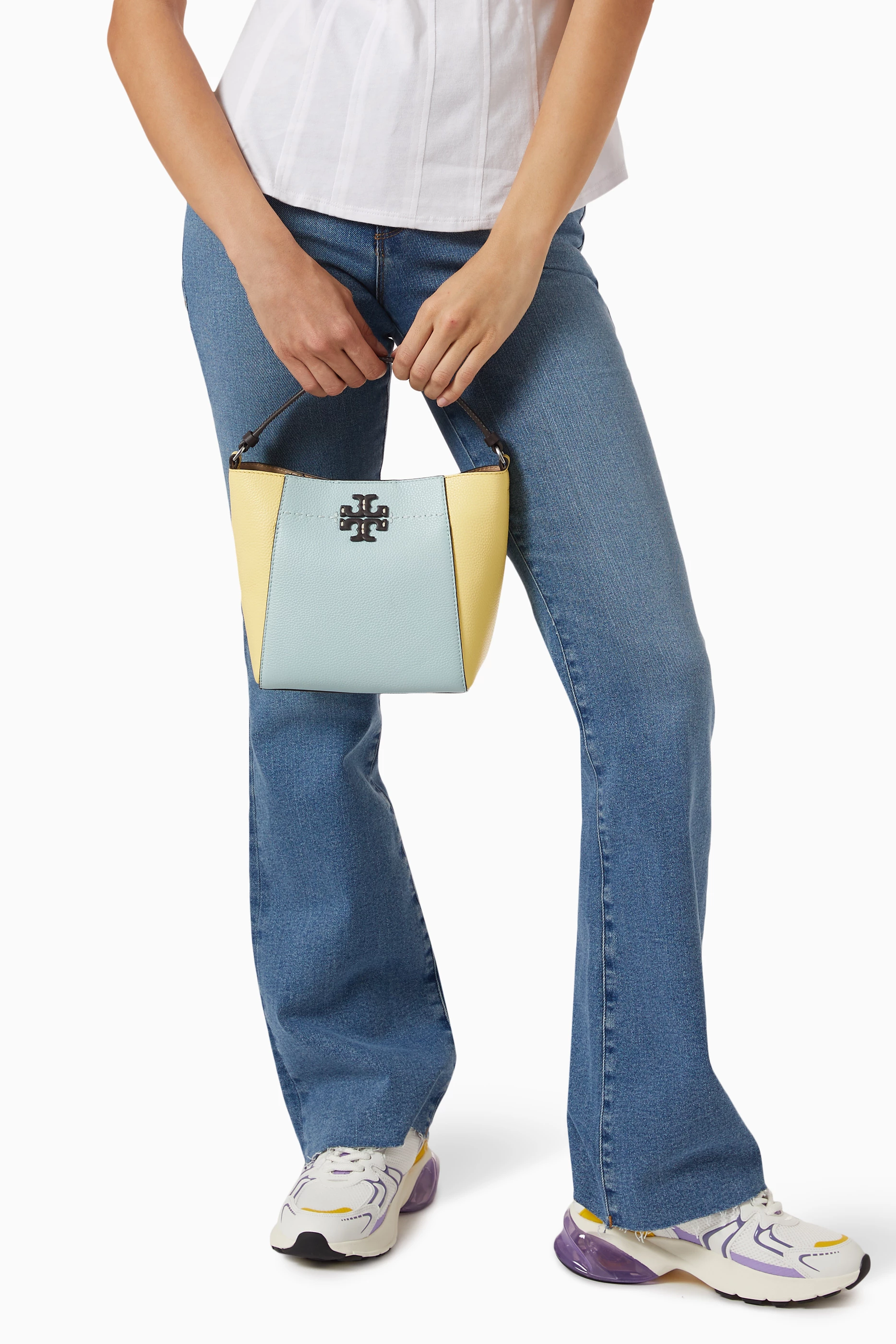 Buy Tory Burch Multicolour Small Mcgraw Color block Bucket Bag in Leather For Women Online Ounass Saudi