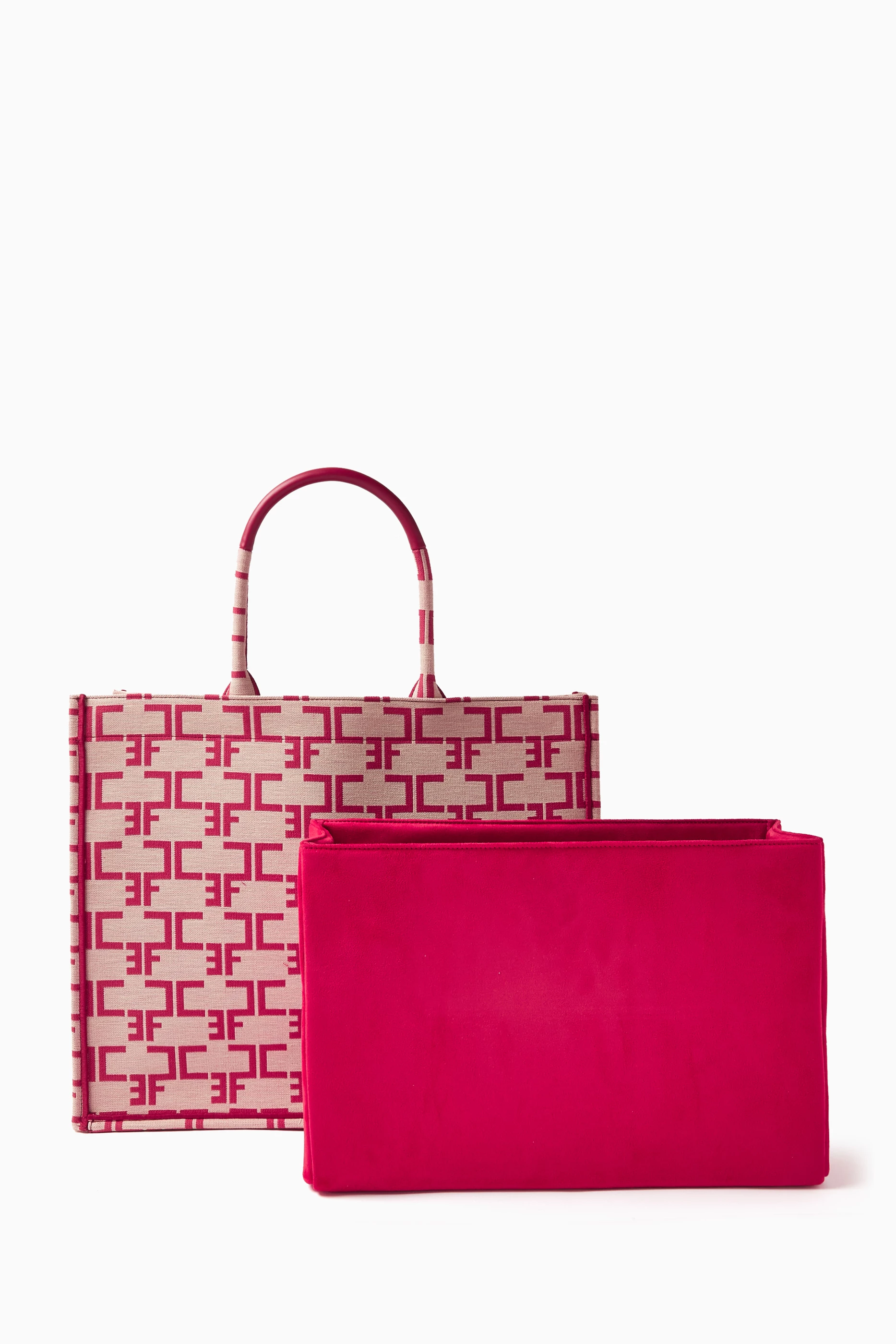 Buy Elisabetta Franchi Neutral Large Monogram Tote Bag in Jacquard For Women Online Ounass Saudi