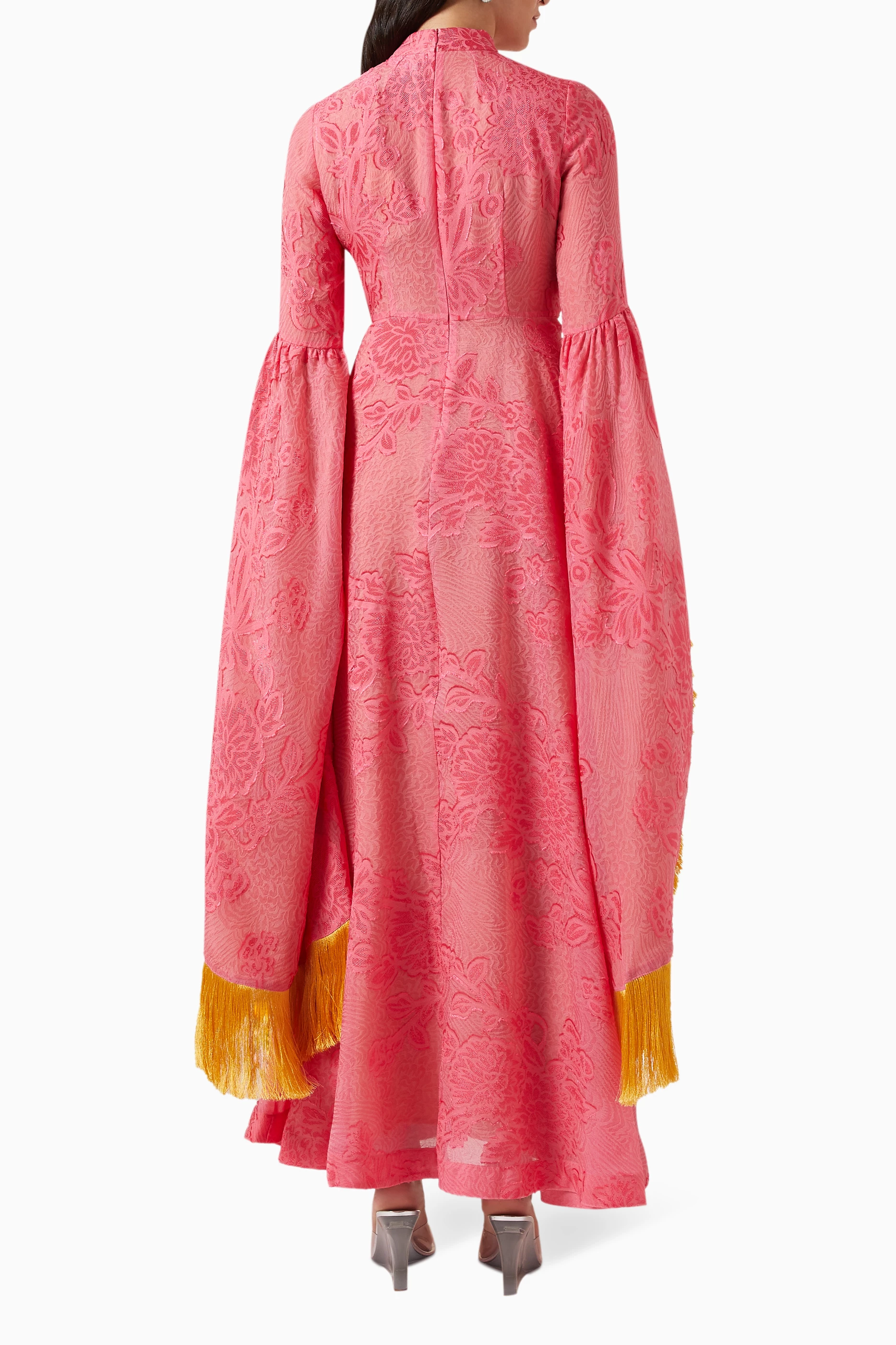 alemais leonard bell-sleeve jacquard fringe mini dress pink Alemais Leonard Bell-Sleeve Jacquard Fringe Mini Dress In Pink - 51% Off