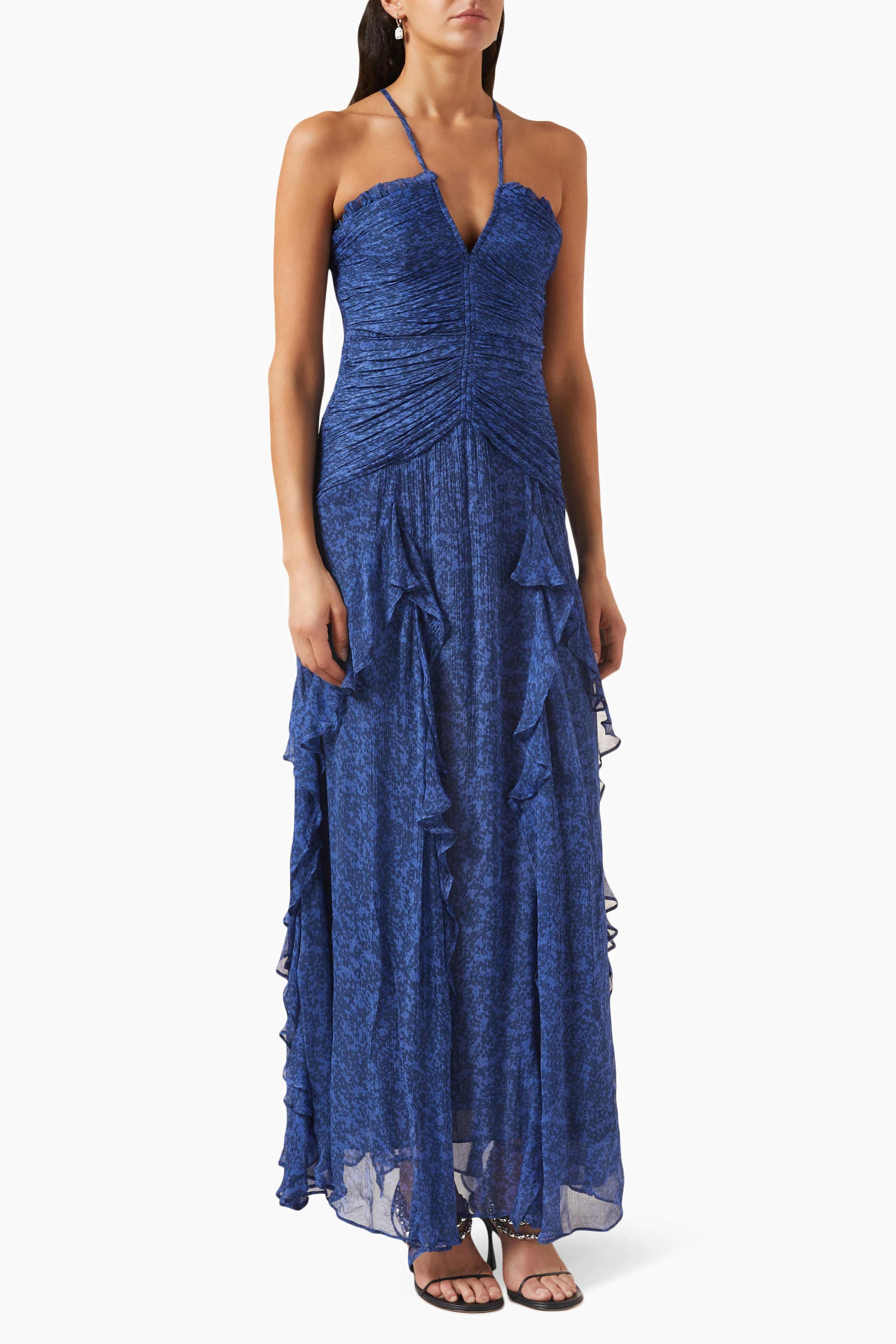 Buy Shona Joy Blue Saldanha Ruched Frill Maxi Dress in Chiffon For Women  Online | Ounass Saudi
