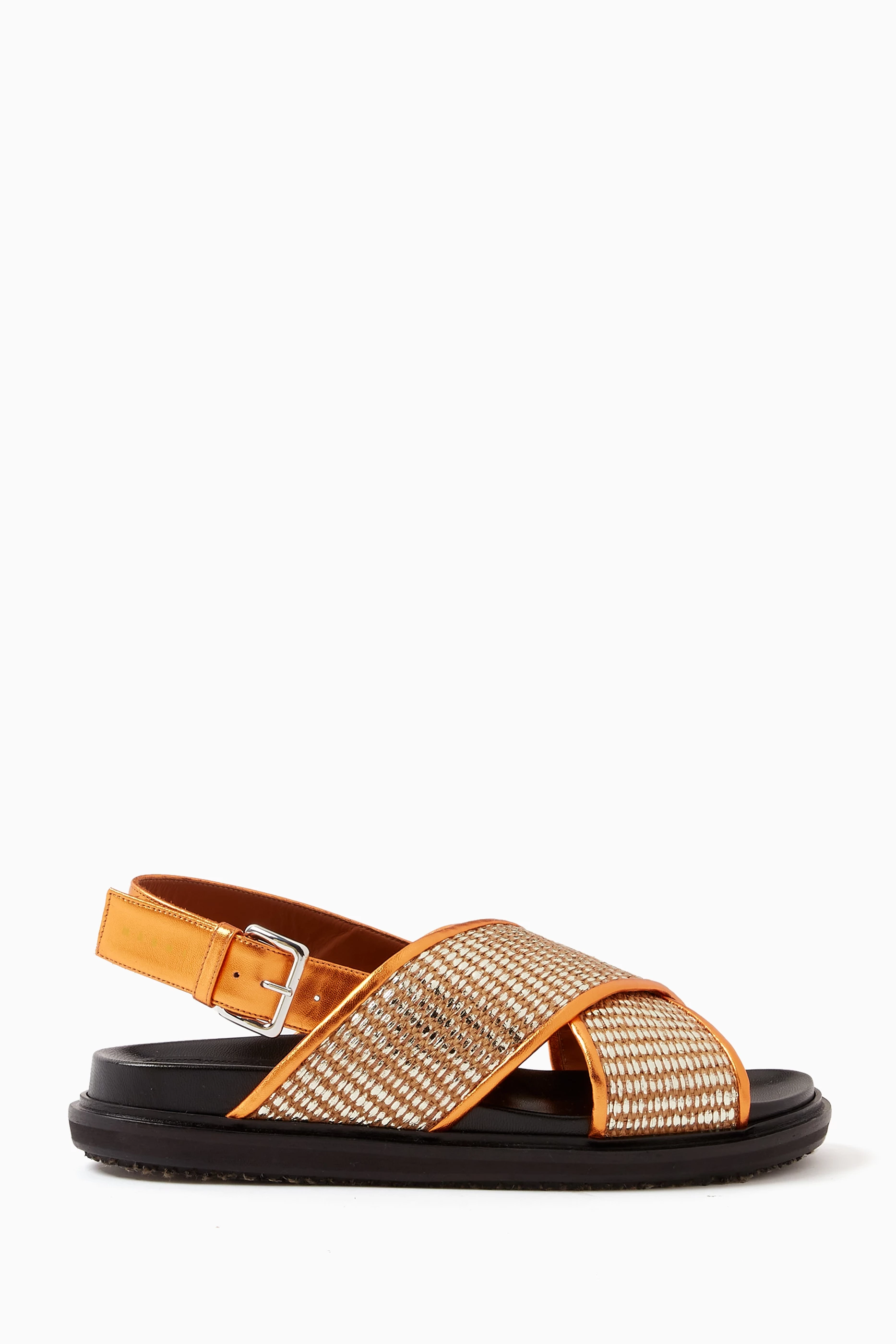 Buy Marni Multicolour Fussbett Sandals in Raffia Metallic