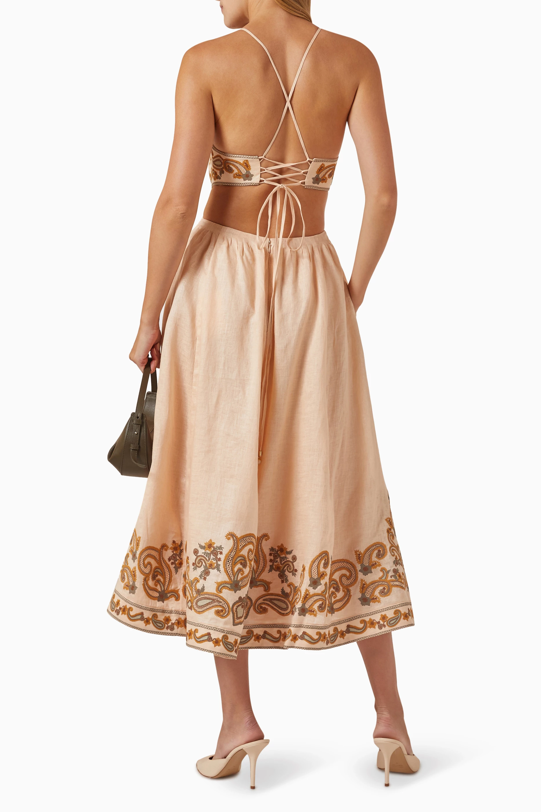 Buy Zimmermann Multicolour Devi Halter Tie Midi Dress in Linen For Women  Online | Ounass Saudi