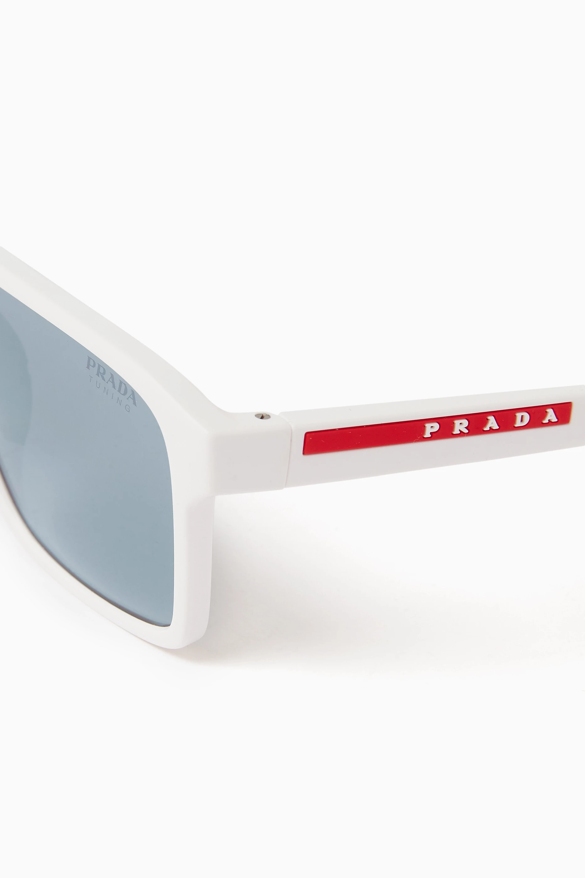 Buy Prada White Linea Rossa Rectangular Sunglasses in Rubber For