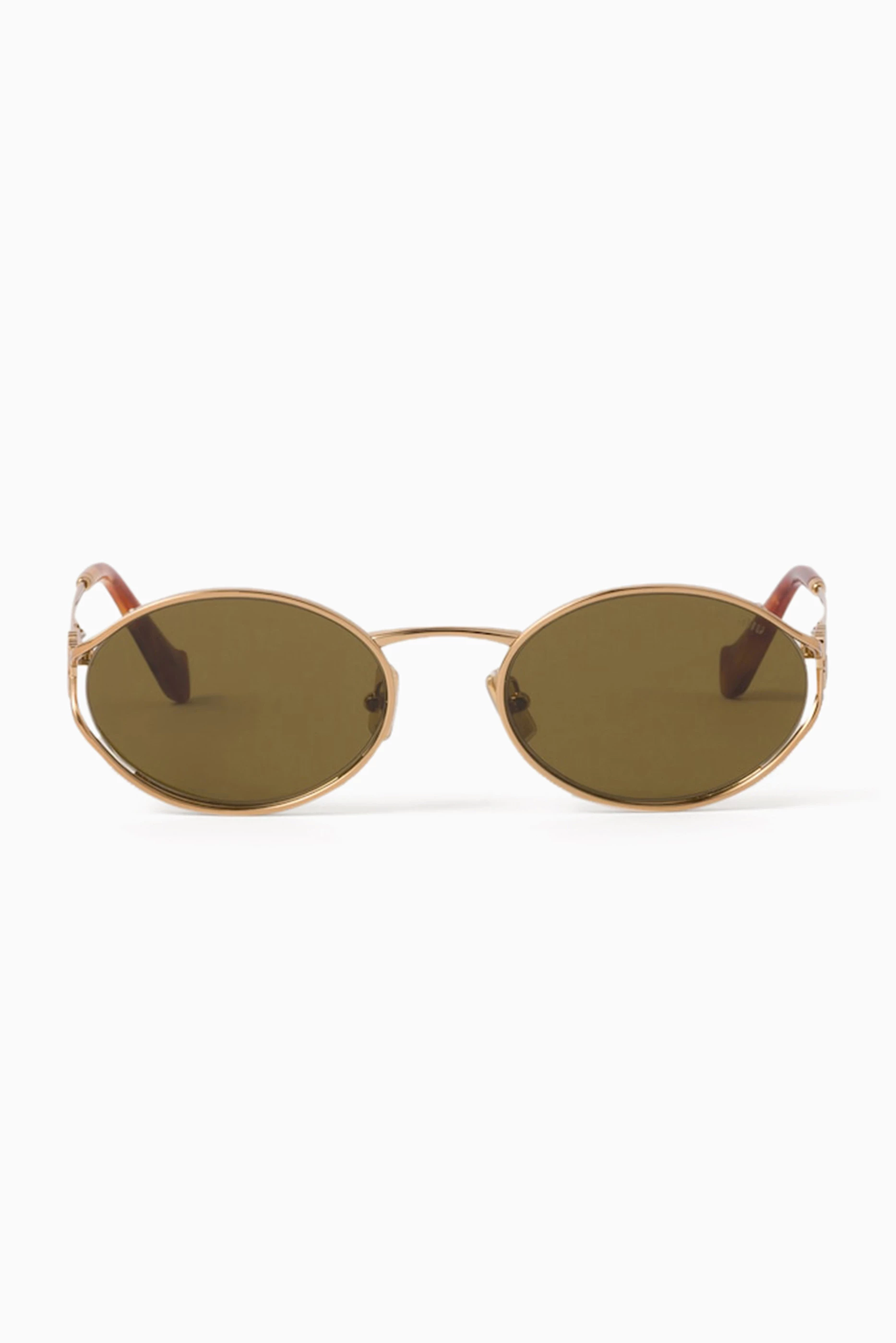 Buy Miu Miu Gold Oval Sunglasses in Metal For Women Online