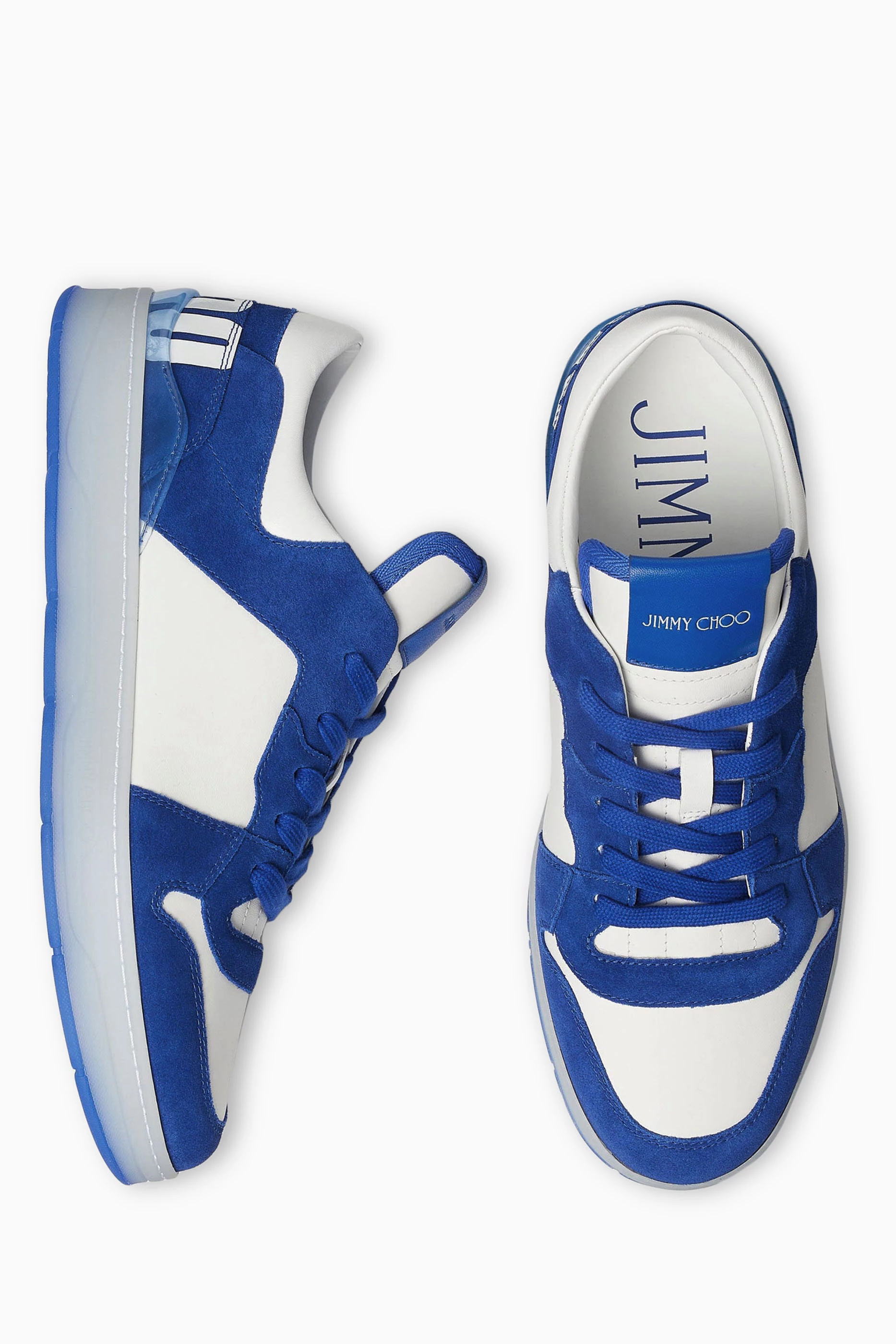 Jimmy Choo leather low trainers men\'s shoe in blue / white --- size 45 Neon Blue and White Nappa Leather High-Top Sneakers | ROB  main image 4