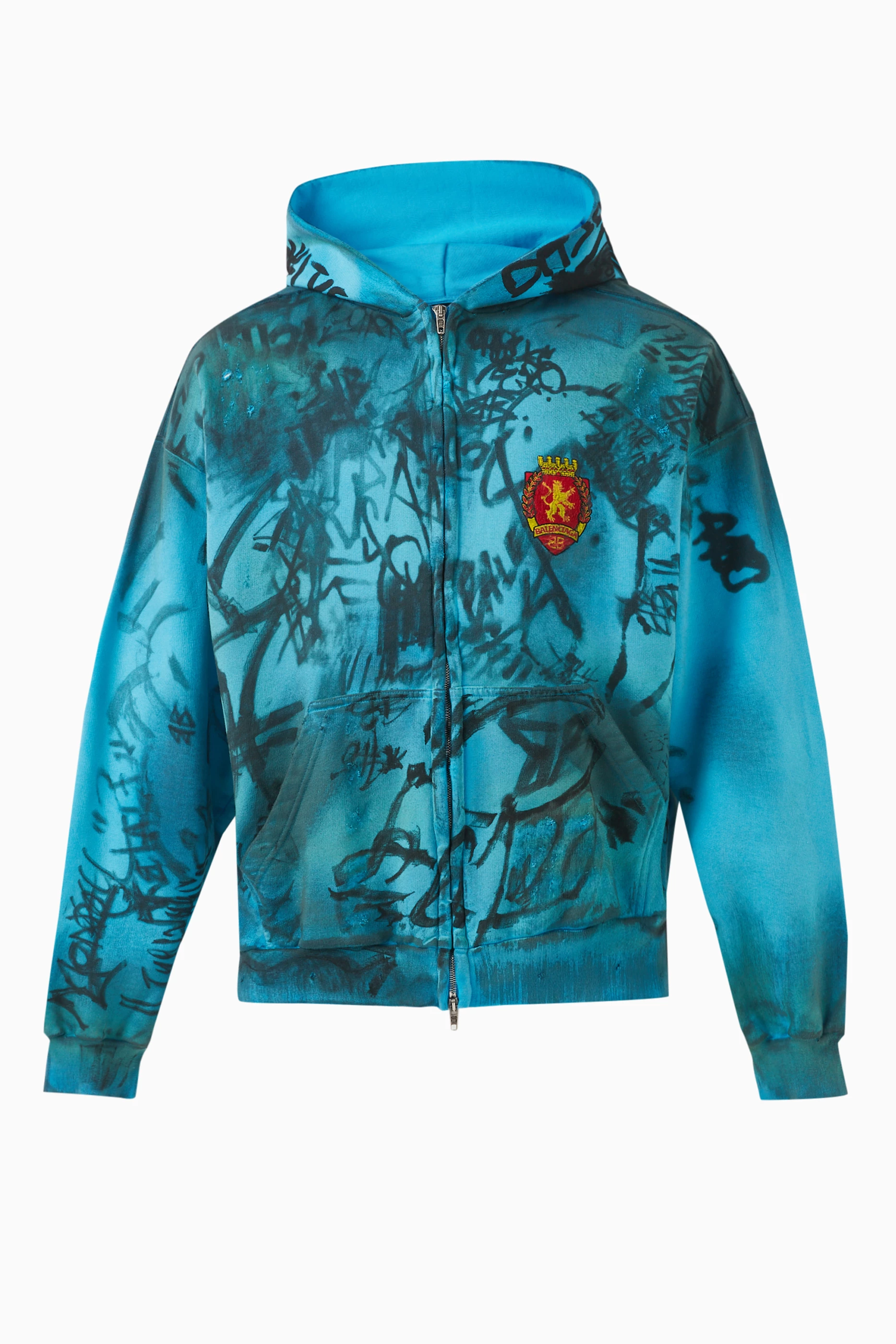 Buy Balenciaga Blue Skater Medium Fit Zip-up Hoodie in Curly