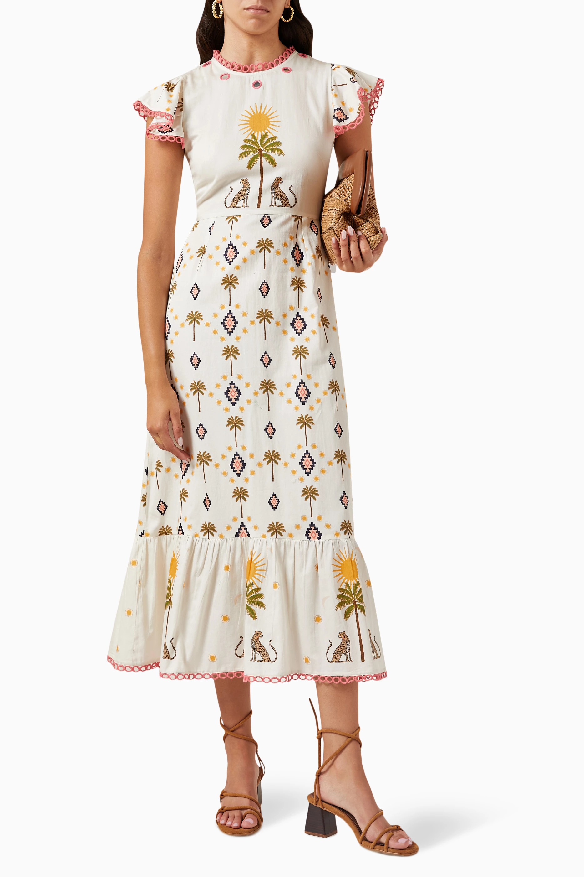 Buy Never Fully Dressed Neutral Running Wild Midi Dress in Cotton For Women Online Ounass Saudi