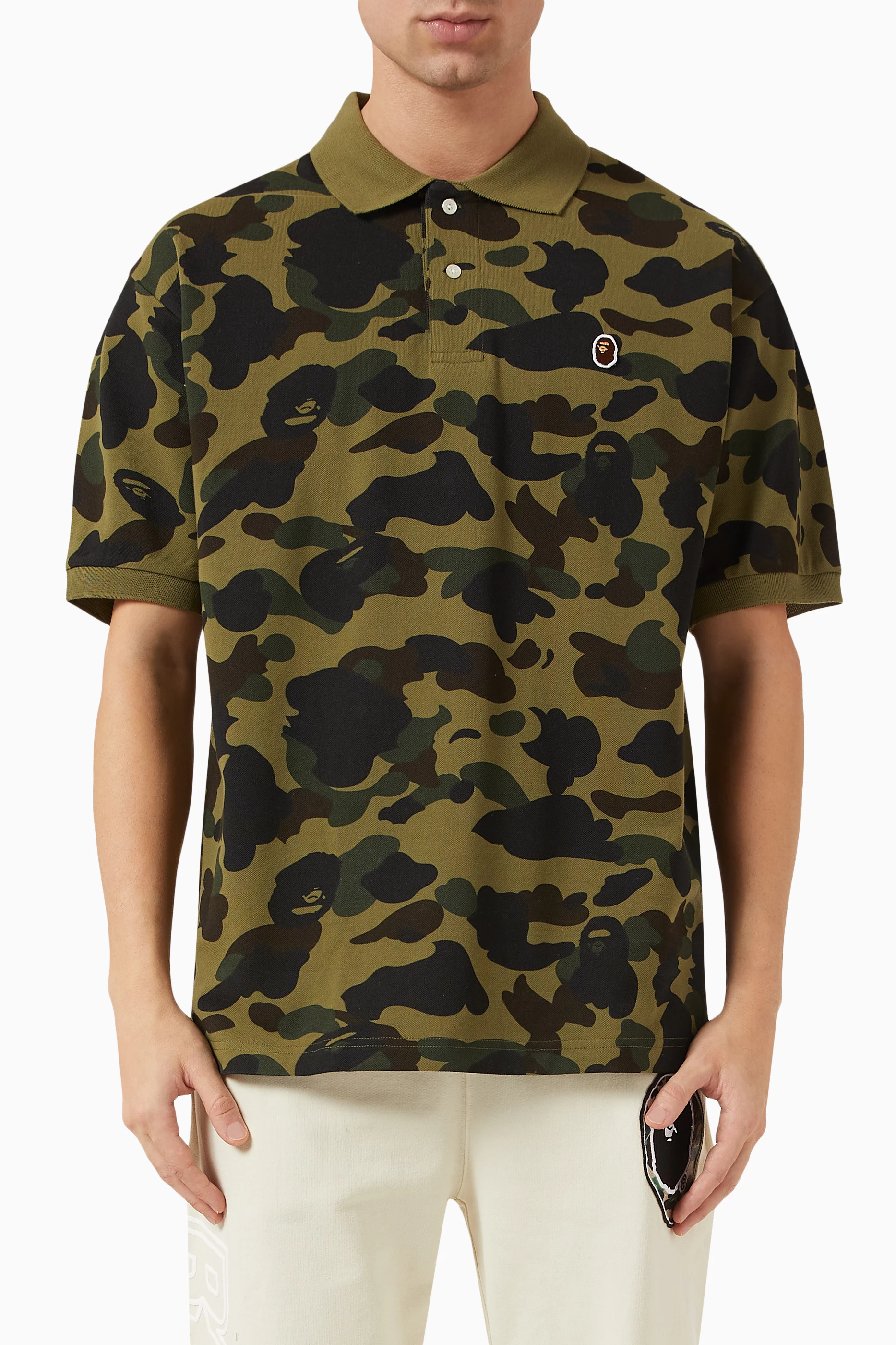 Buy A Bathing Ape Green 1st Camo One Point Polo Shirt in