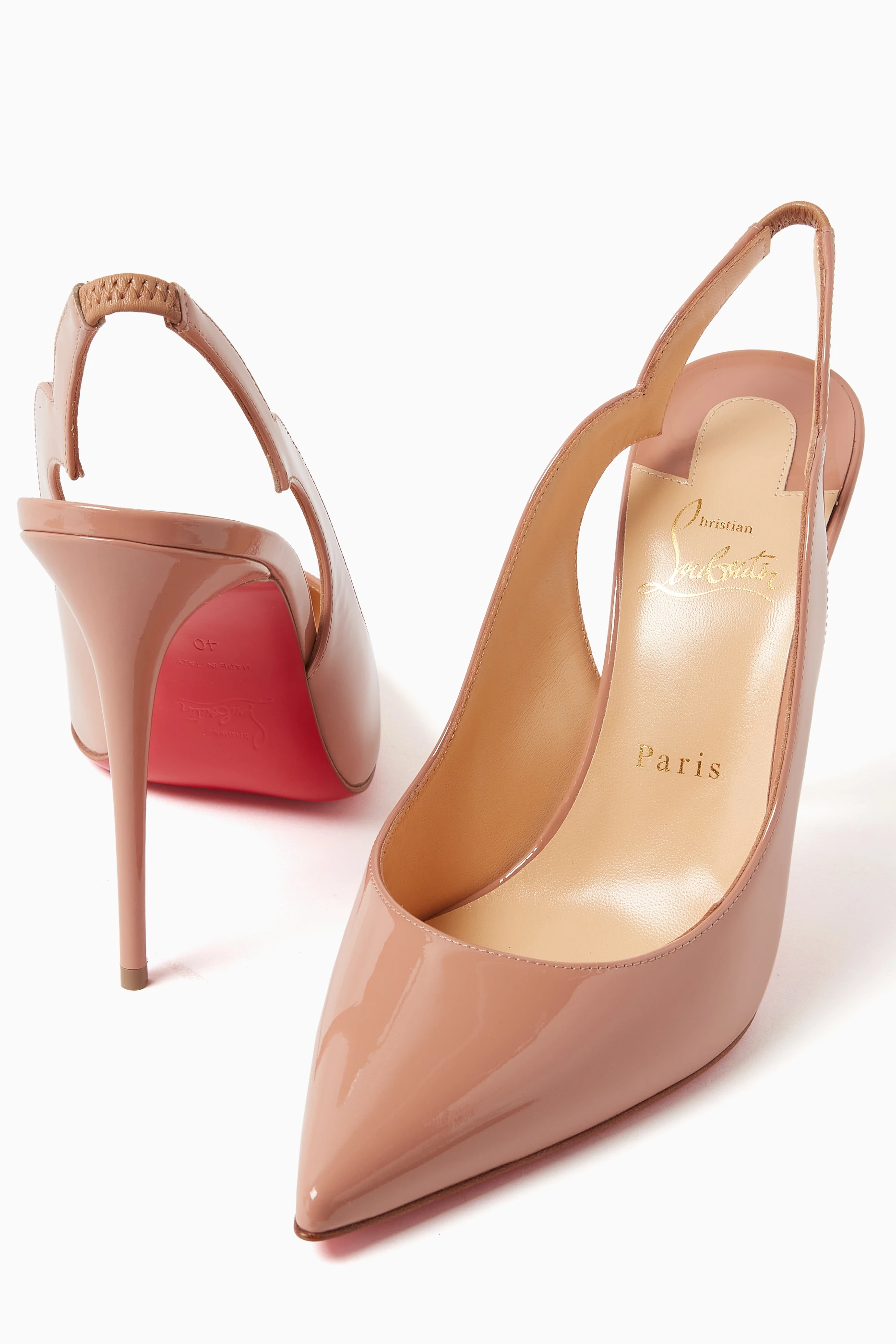 Buy Christian Louboutin Neutral Hot Chick 100 Slingback Pumps in Patent Leather For Women Online Ounass Saudi