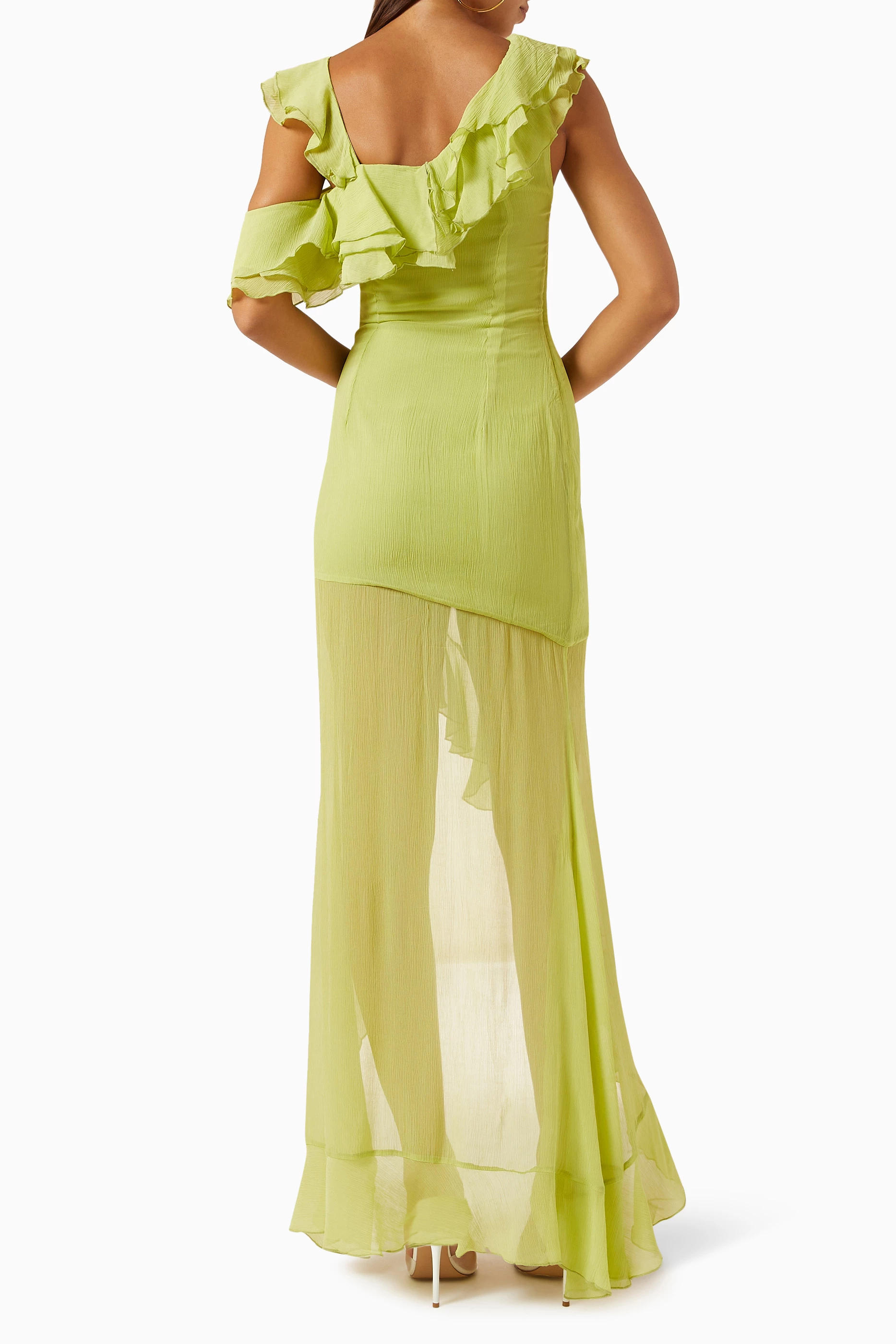 Buy De La Vali Green Serena Frill Dress in Crinkle-chiffon For Women Online  | Ounass Saudi