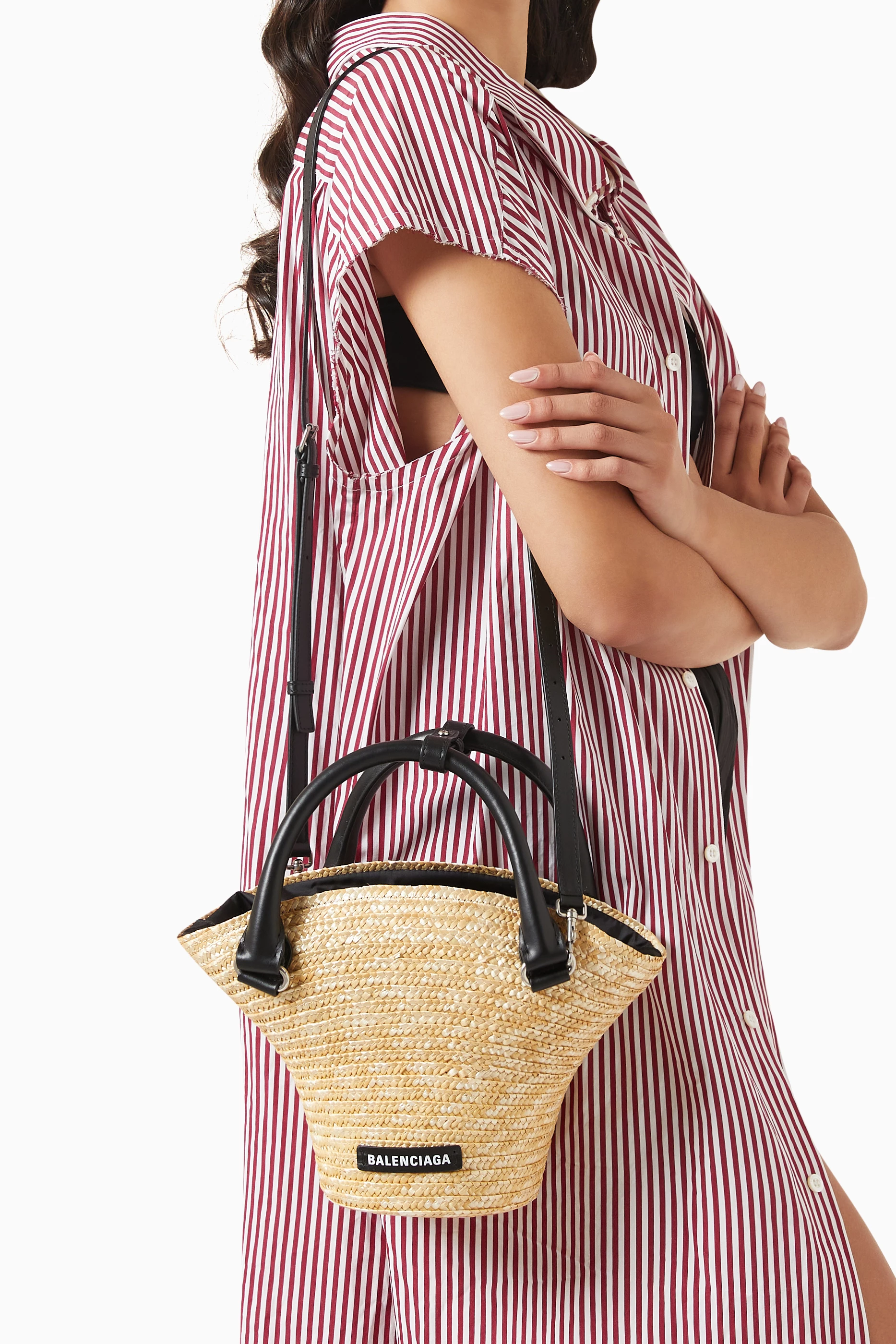 【送料&関税込】Balenciaga Straw Mini Beach Handbag Balenciaga Le City Small Straw Shoulder Bag | italist